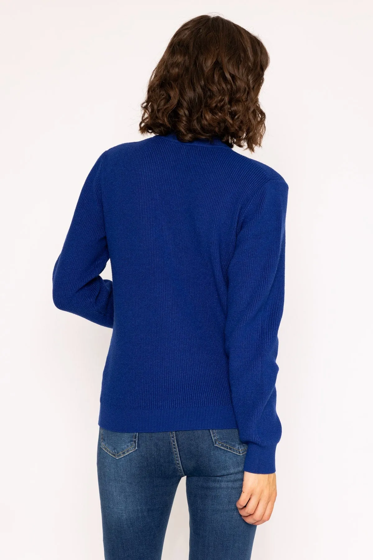 1/4 Zip Placket Contrast Knit Sweater in Cobalt Blue
