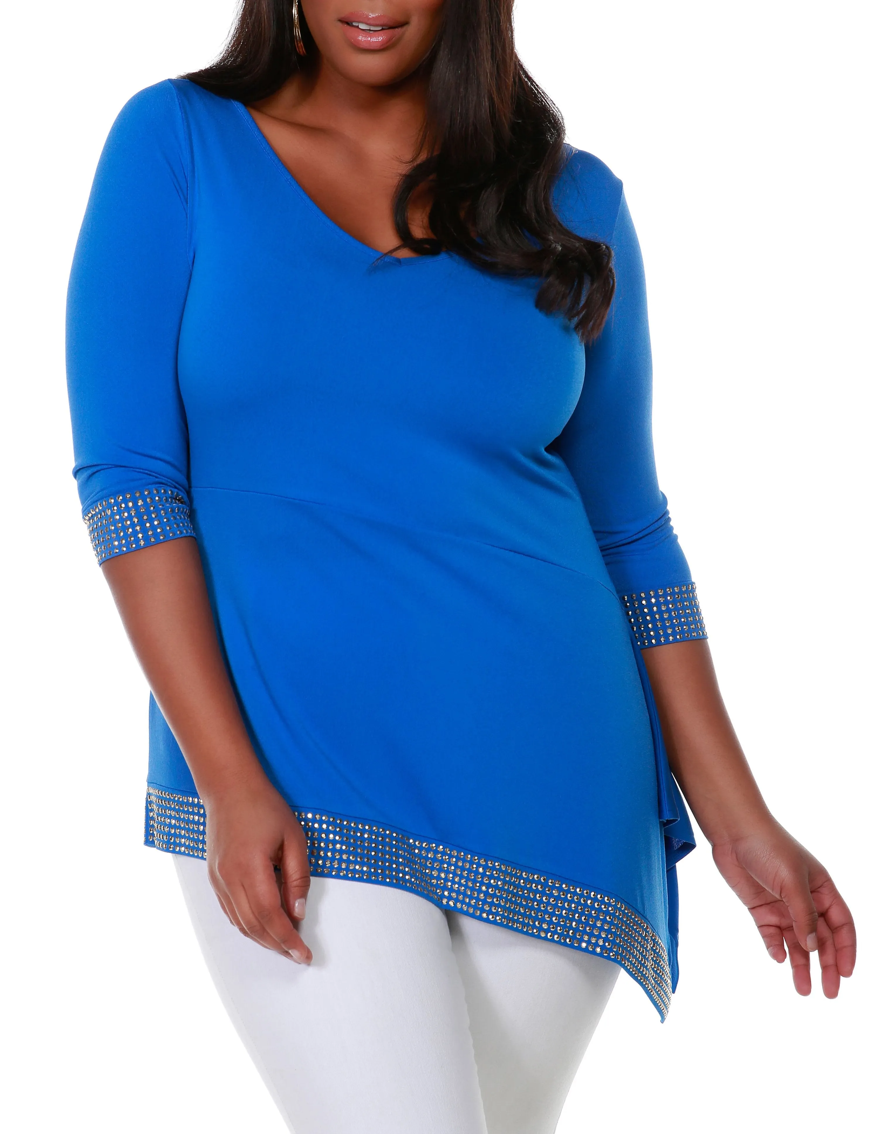 3/4 Sleeve Asymmetrical Stud Top