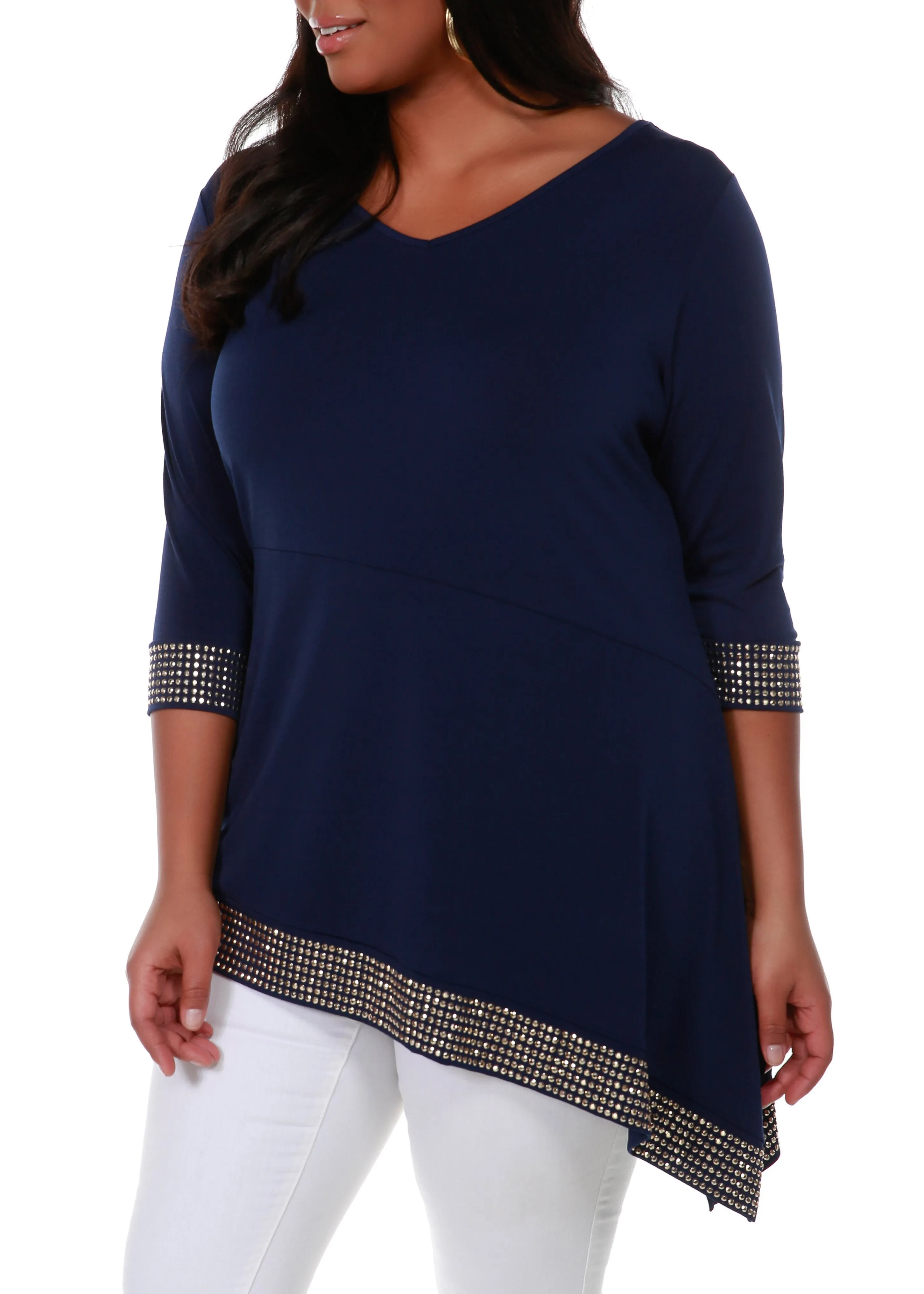 3/4 Sleeve Asymmetrical Stud Top