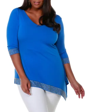 3/4 Sleeve Asymmetrical Stud Top