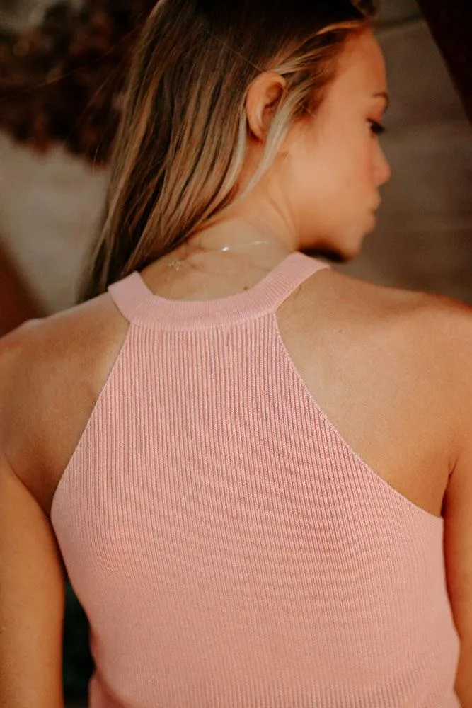 Above All Knit Halter Tank in Blush