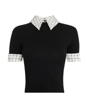 alice   olivia Aster Collared Pullover Sweater, Black/Soft White