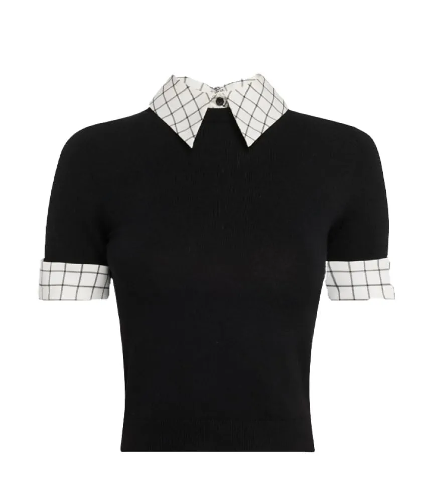 alice   olivia Aster Collared Pullover Sweater, Black/Soft White