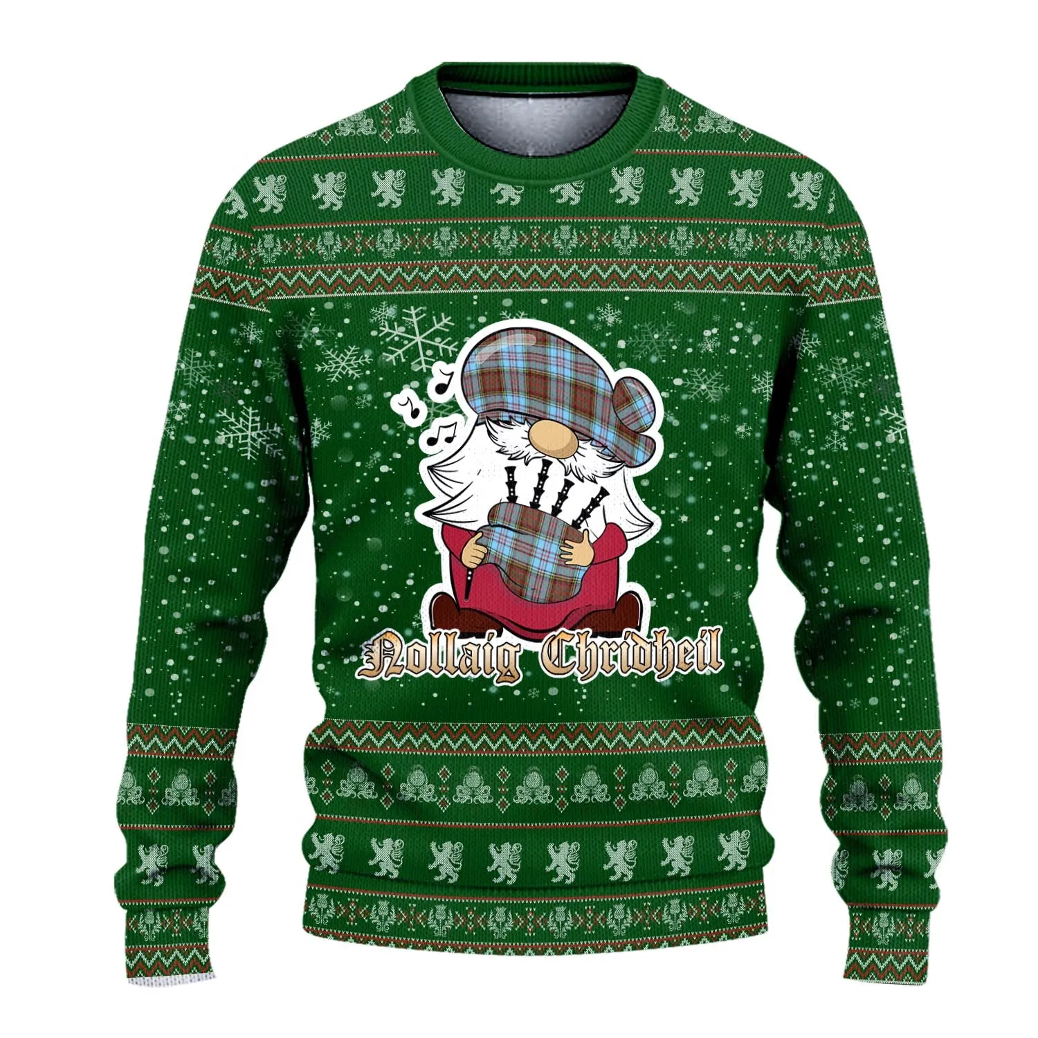 Anderson Ancient Clan Christmas Family Ugly Sweater with Funny Gnome Playing Bagpipes