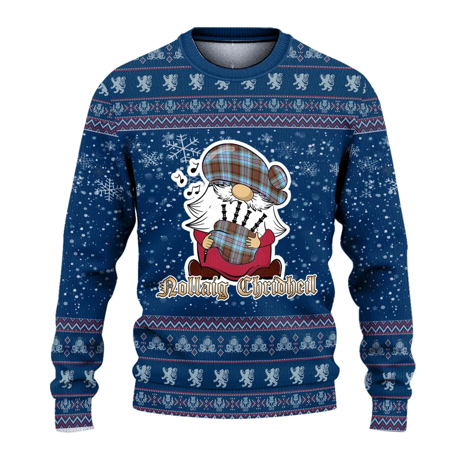 Anderson Ancient Clan Christmas Family Ugly Sweater with Funny Gnome Playing Bagpipes