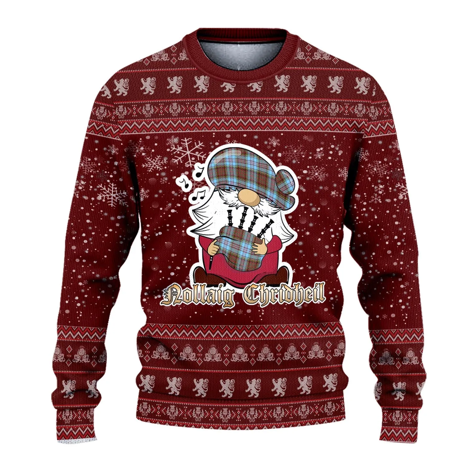 Anderson Ancient Clan Christmas Family Ugly Sweater with Funny Gnome Playing Bagpipes