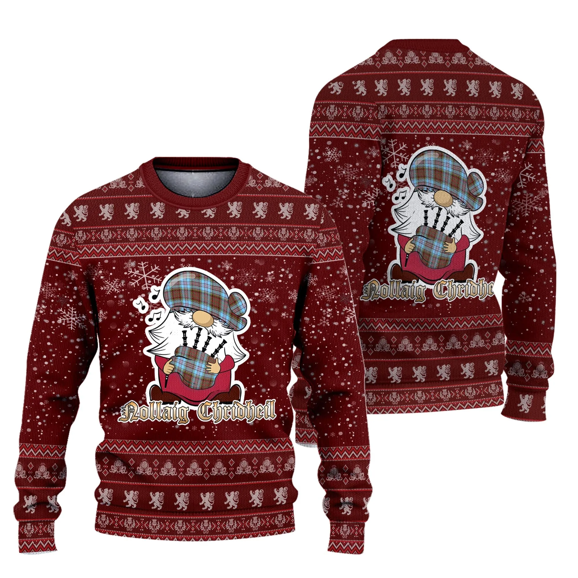 Anderson Ancient Clan Christmas Family Ugly Sweater with Funny Gnome Playing Bagpipes