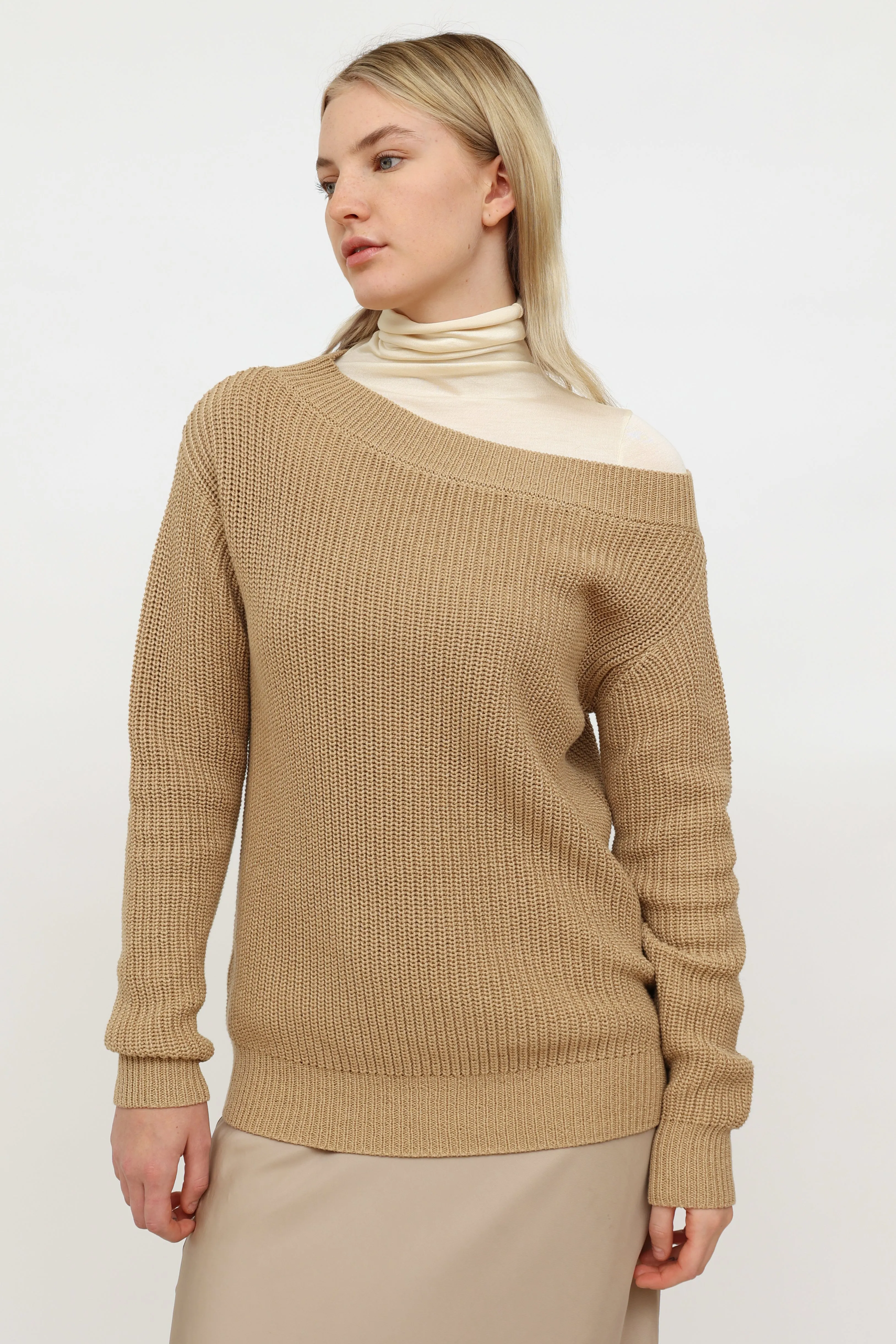 Beige Knit Long Sleeve Sweater