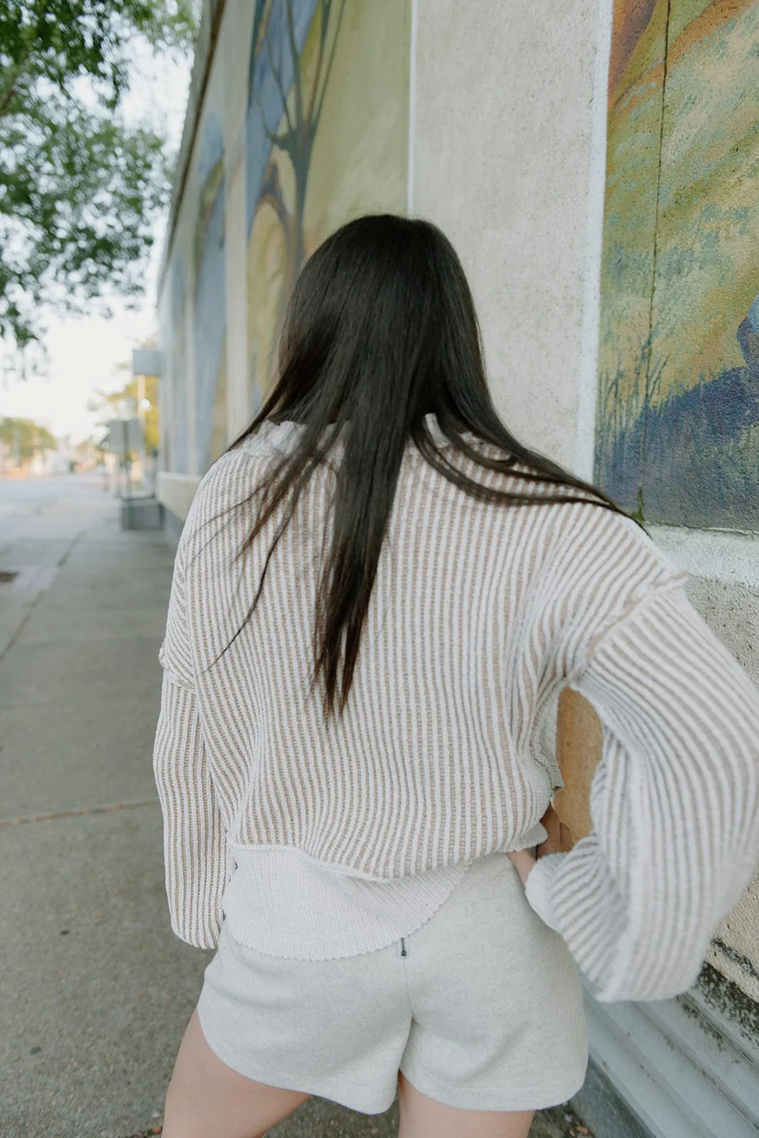 Beige Two Tone Striped Sweater
