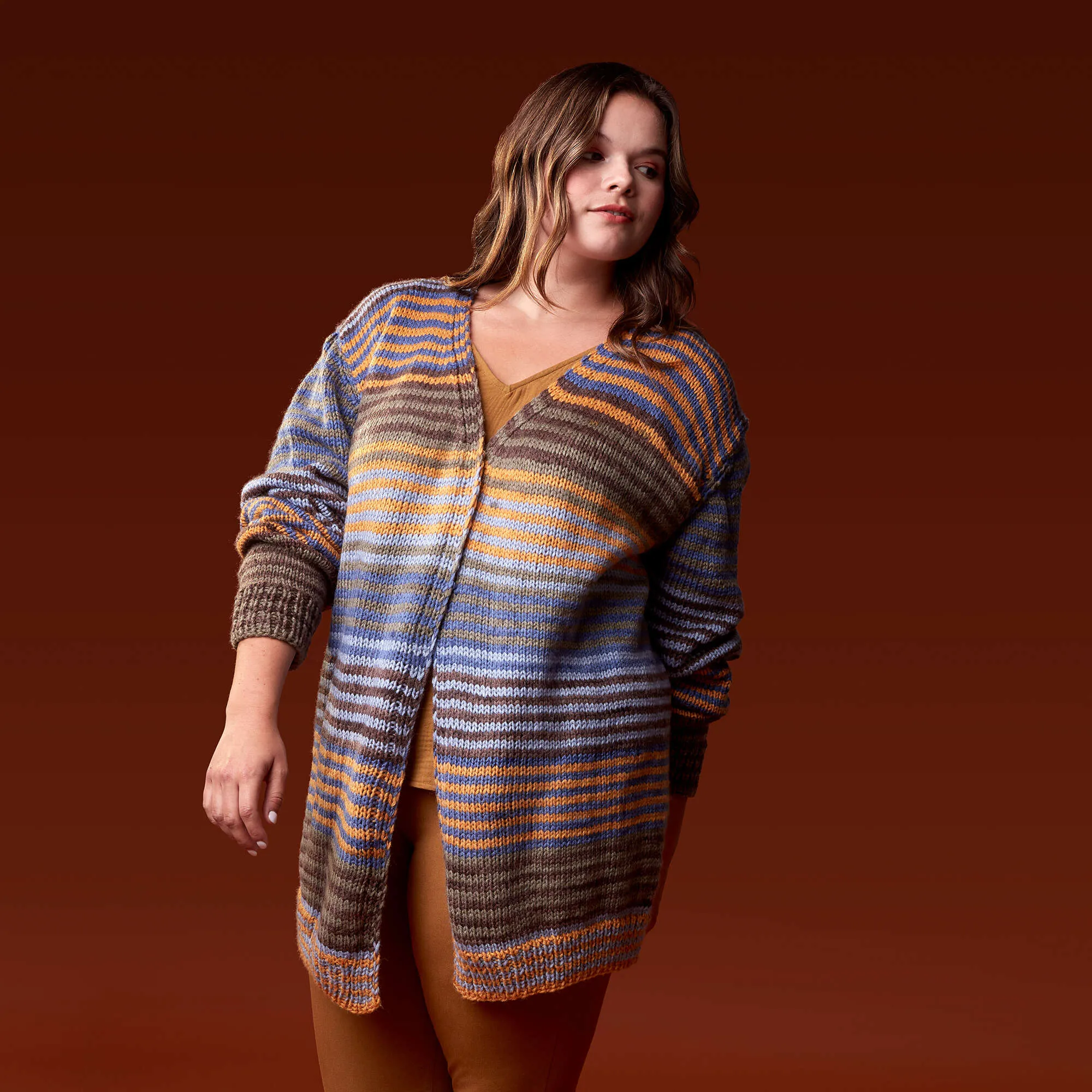Bernat Slouchy Stripes Knit Cardigan
