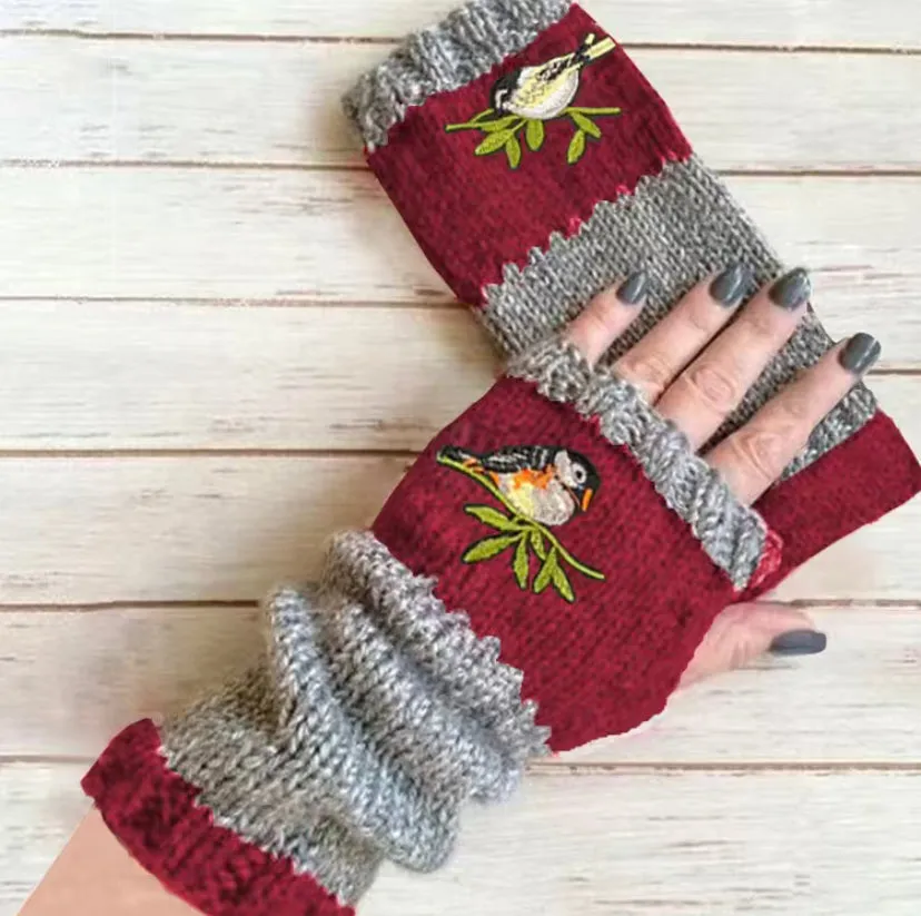 Bird Knit fingerless Gloves