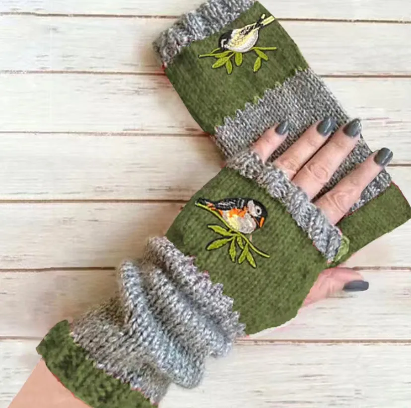 Bird Knit fingerless Gloves