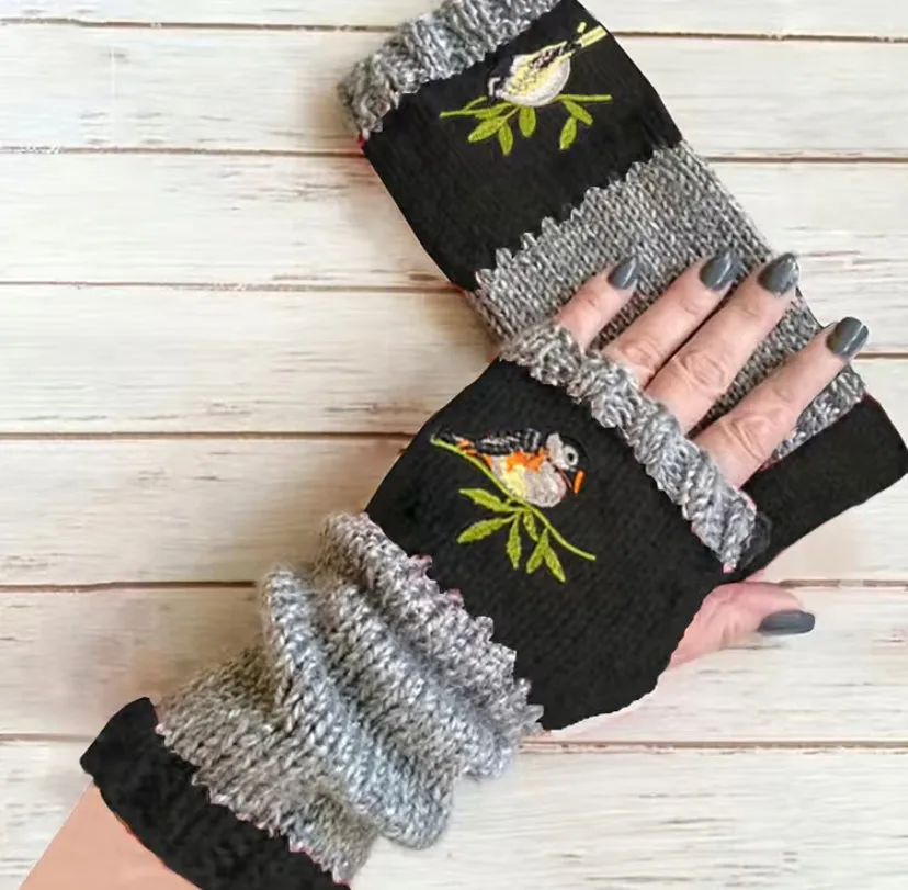 Bird Knit fingerless Gloves