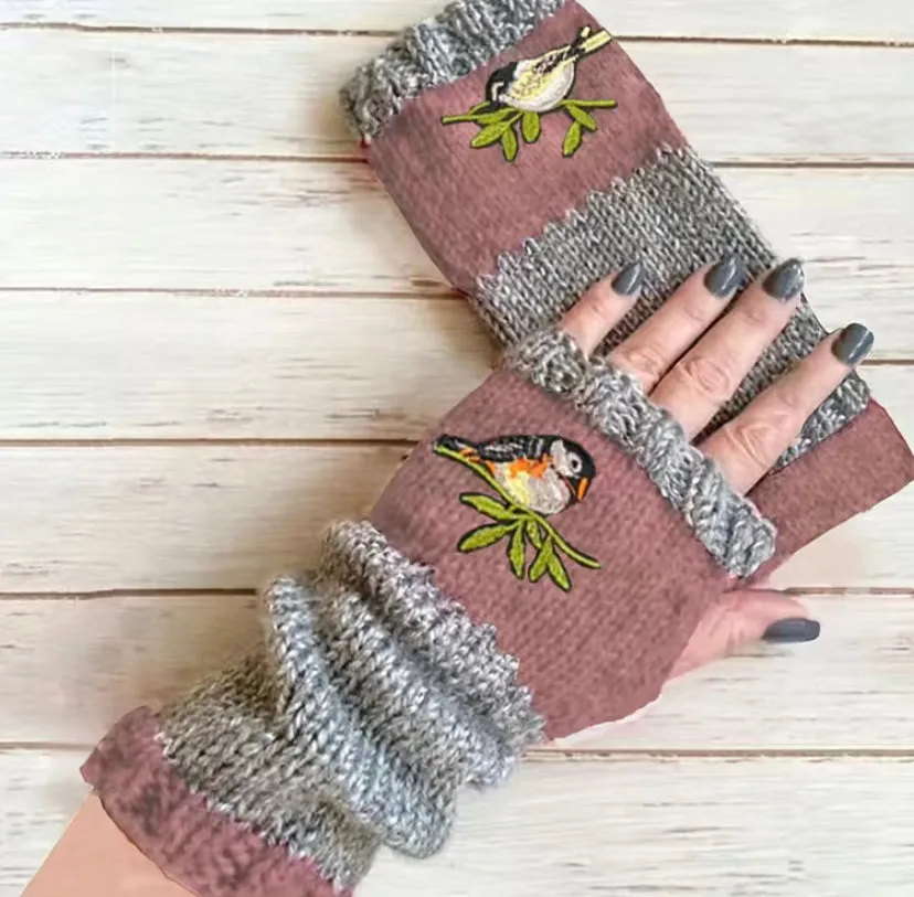 Bird Knit fingerless Gloves