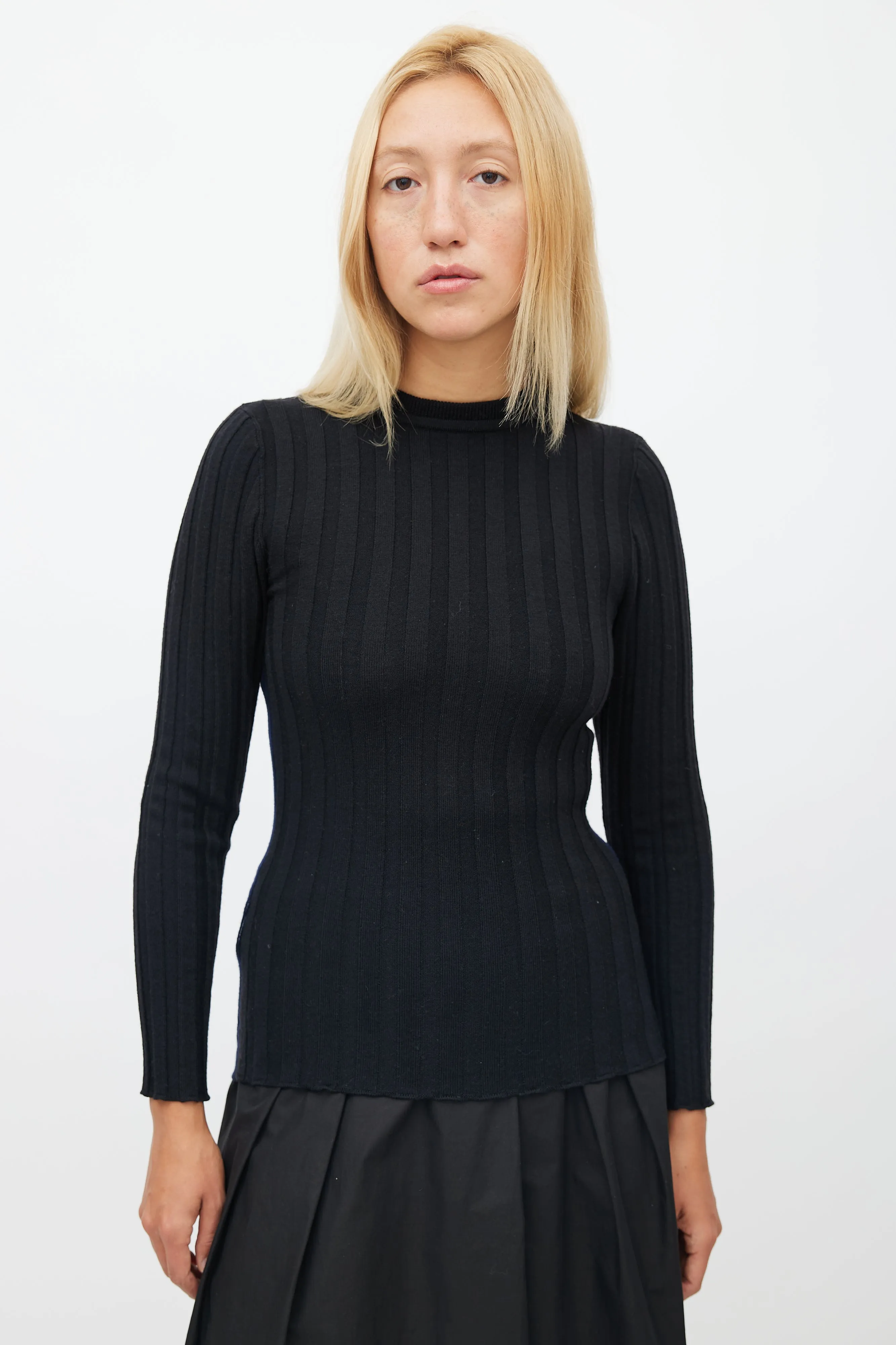 Black & Navy Ribbed Knit Sweater