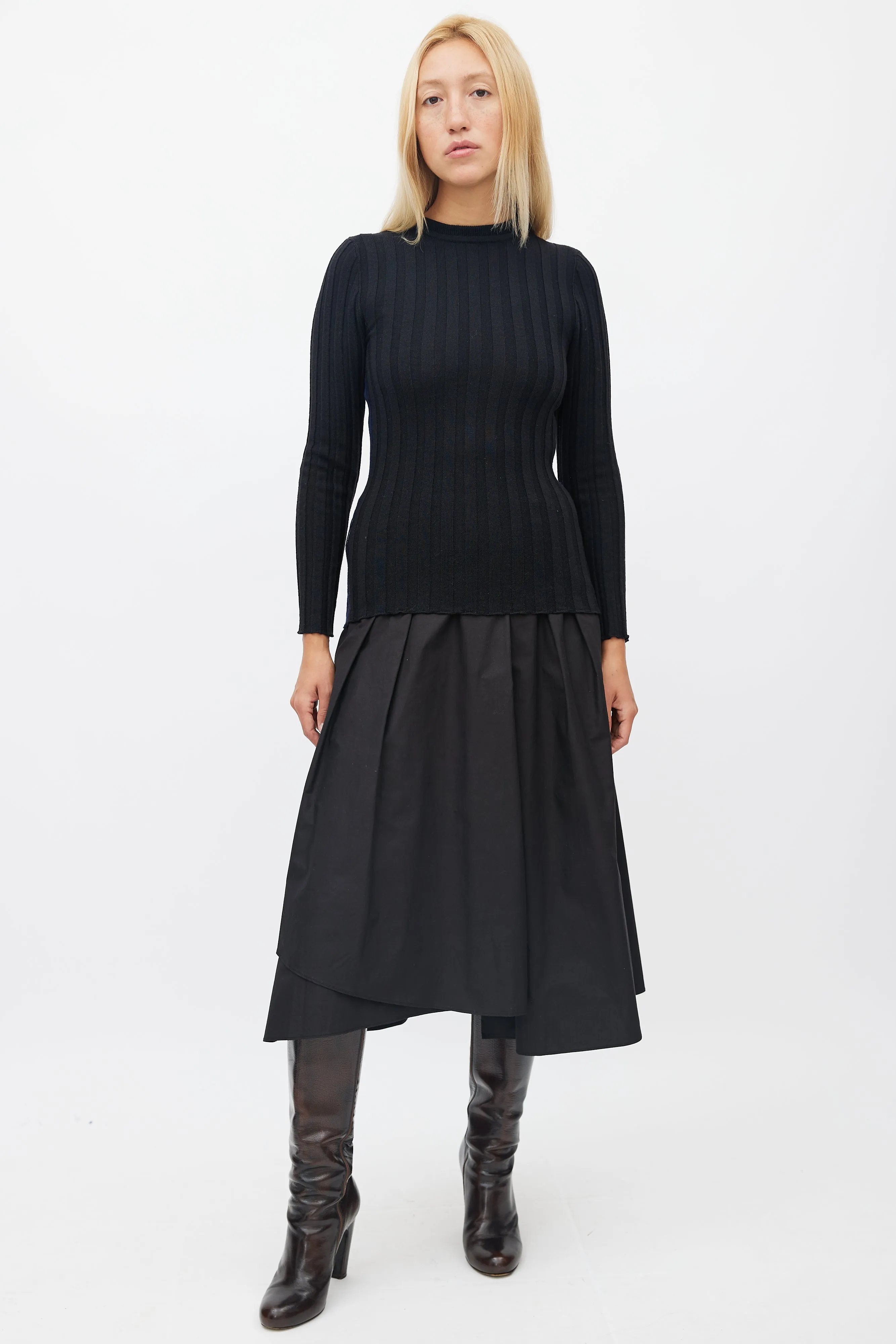 Black & Navy Ribbed Knit Sweater