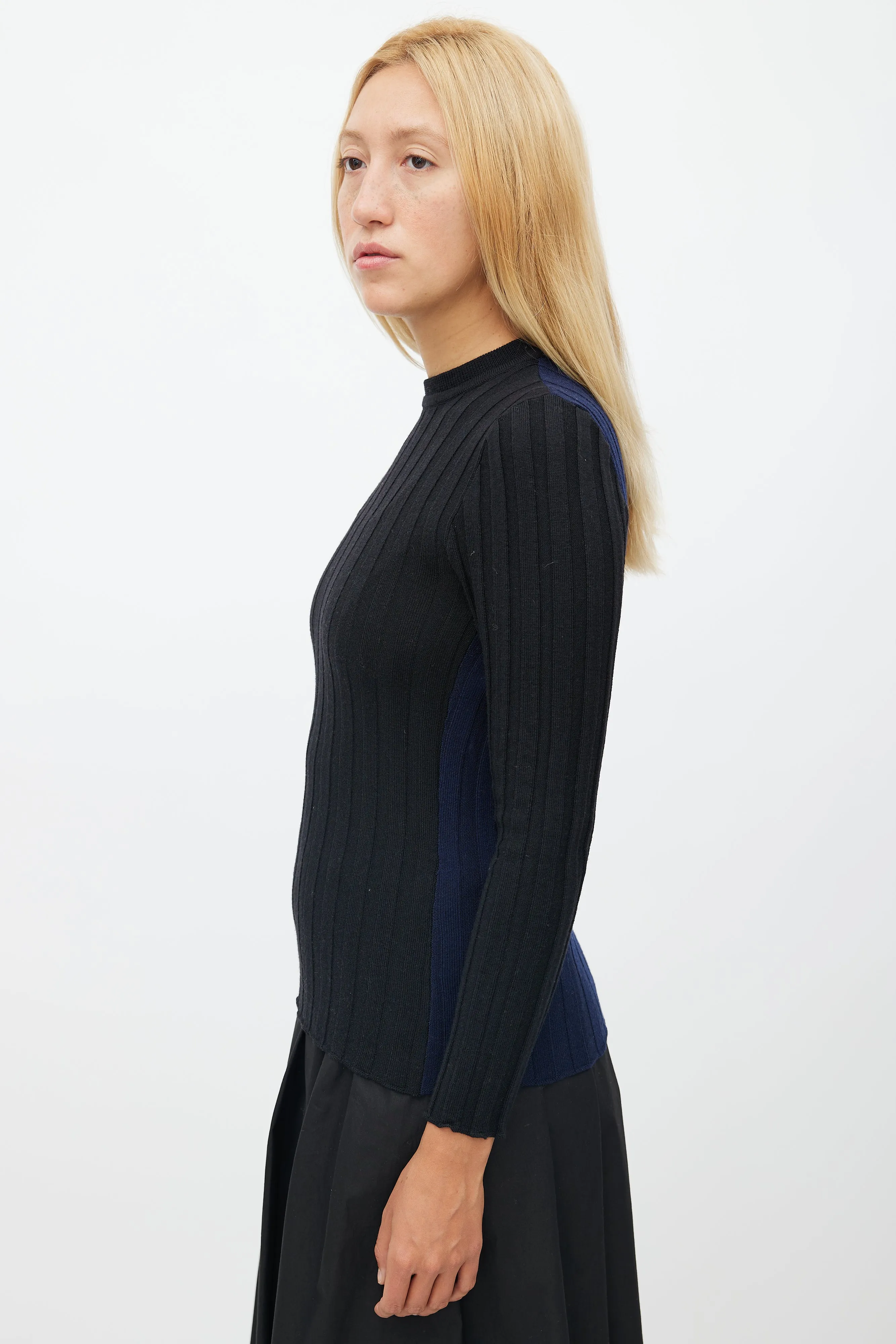Black & Navy Ribbed Knit Sweater