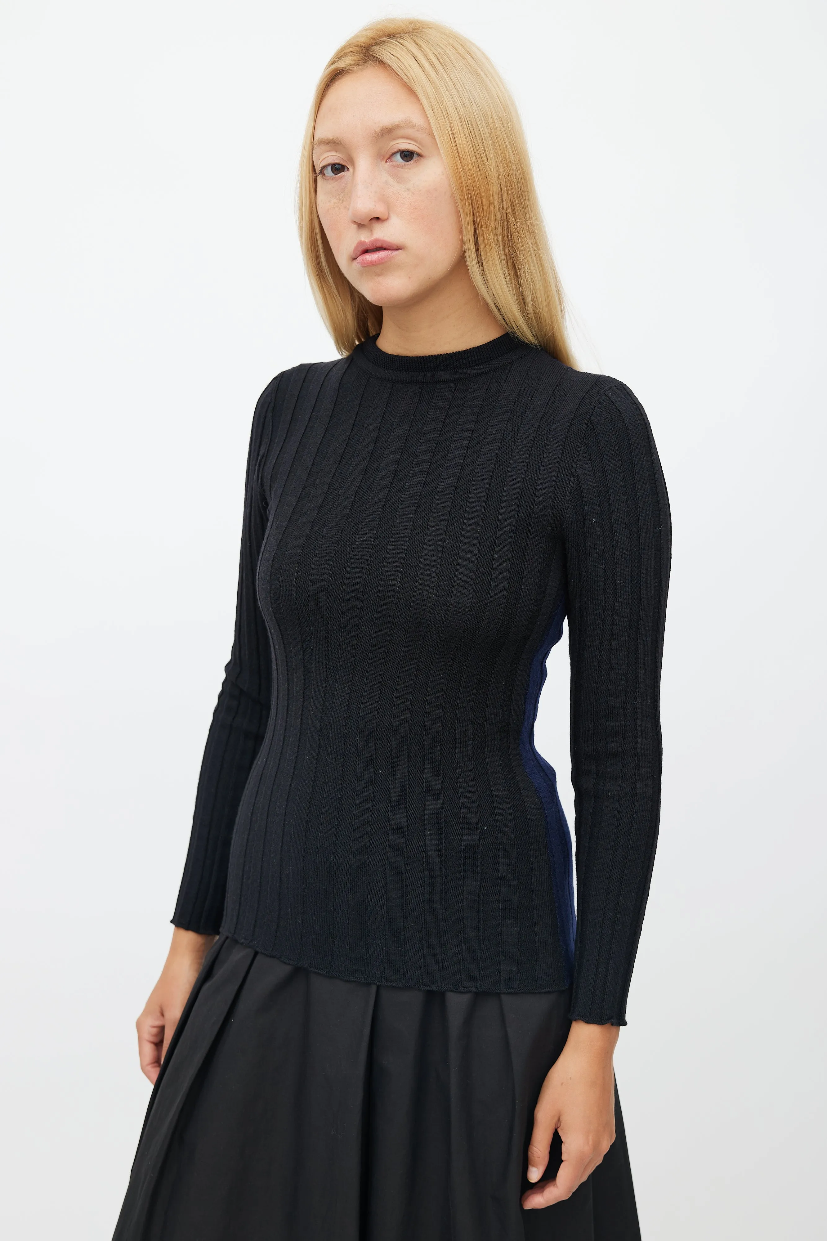 Black & Navy Ribbed Knit Sweater