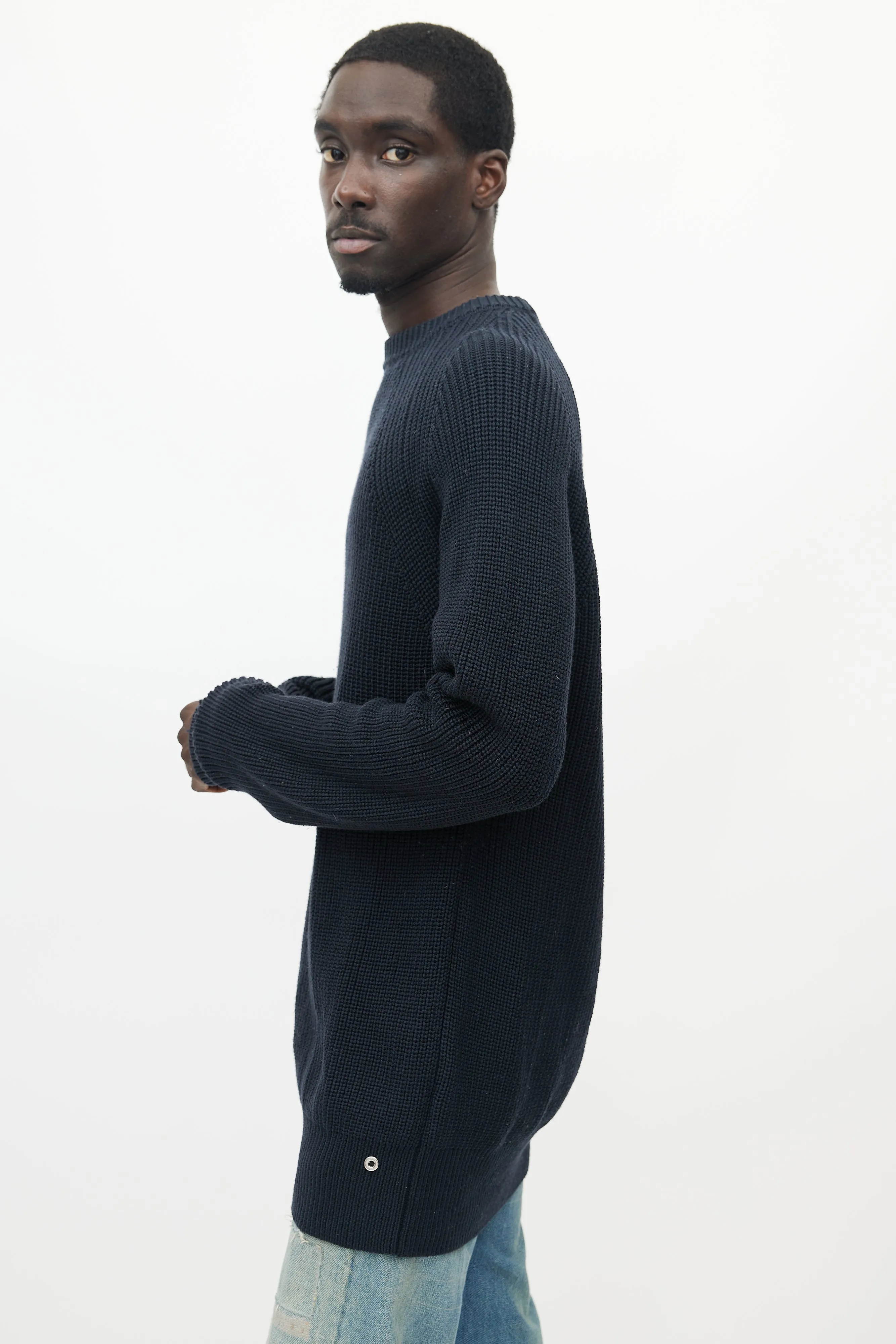 Black Ribbed Knit Wool Sweater