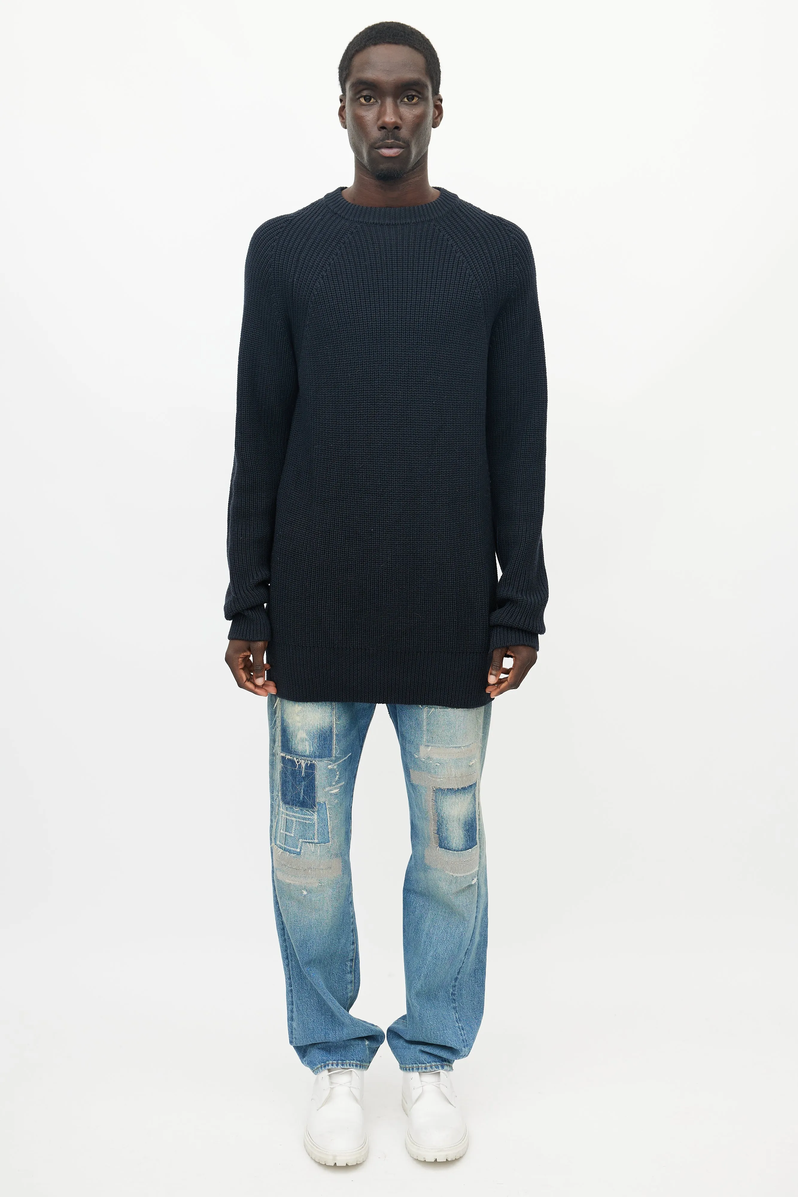 Black Ribbed Knit Wool Sweater