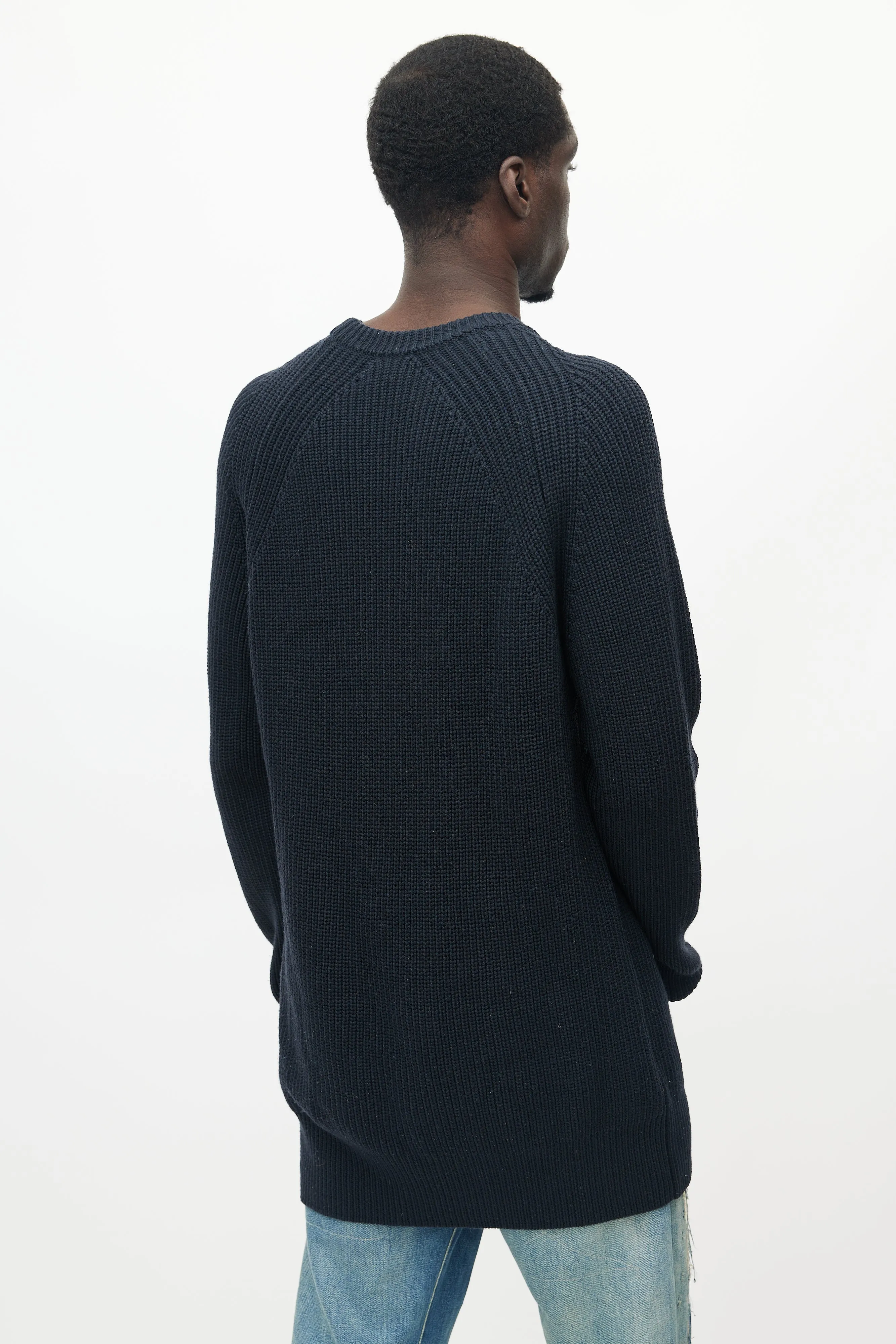 Black Ribbed Knit Wool Sweater