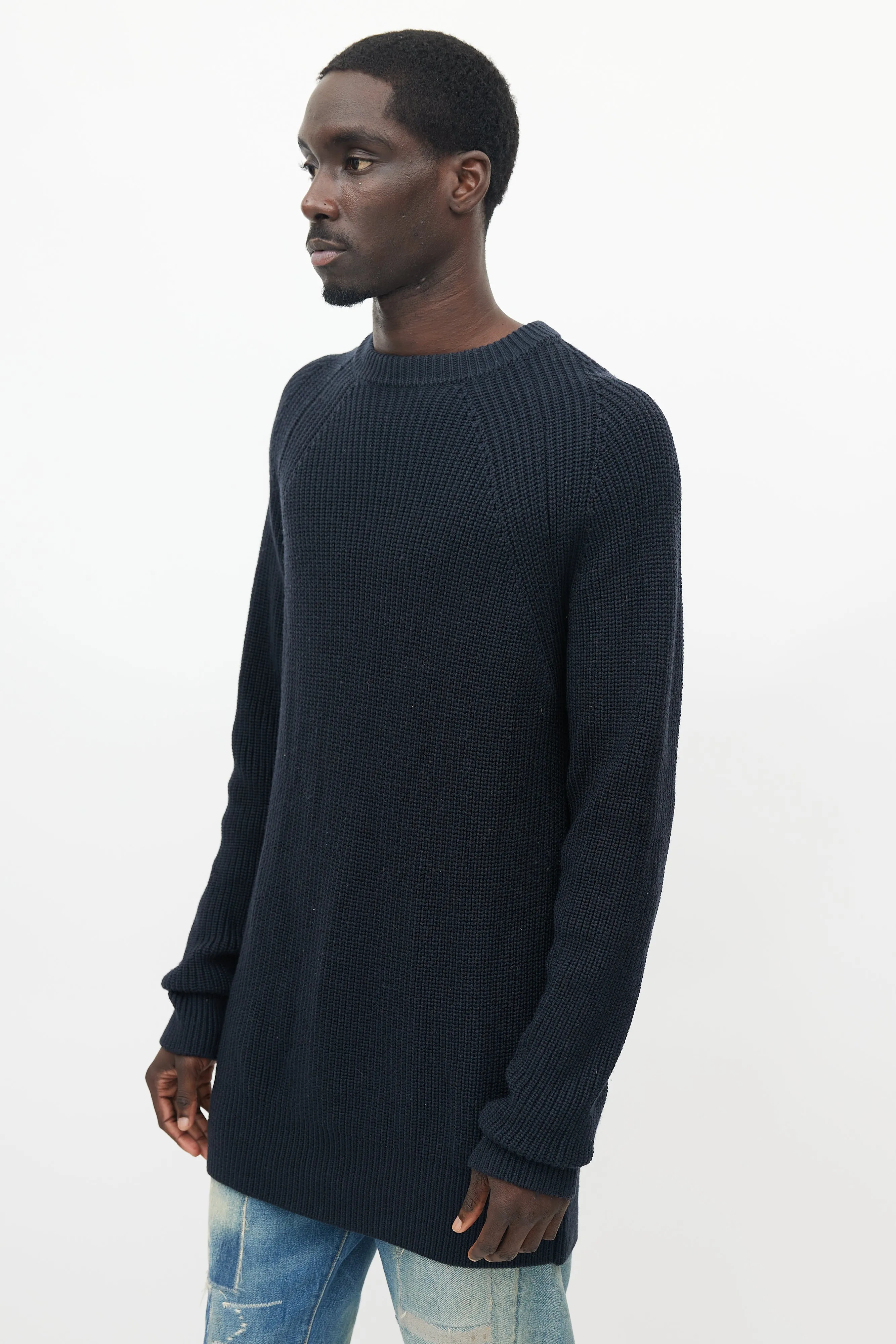 Black Ribbed Knit Wool Sweater