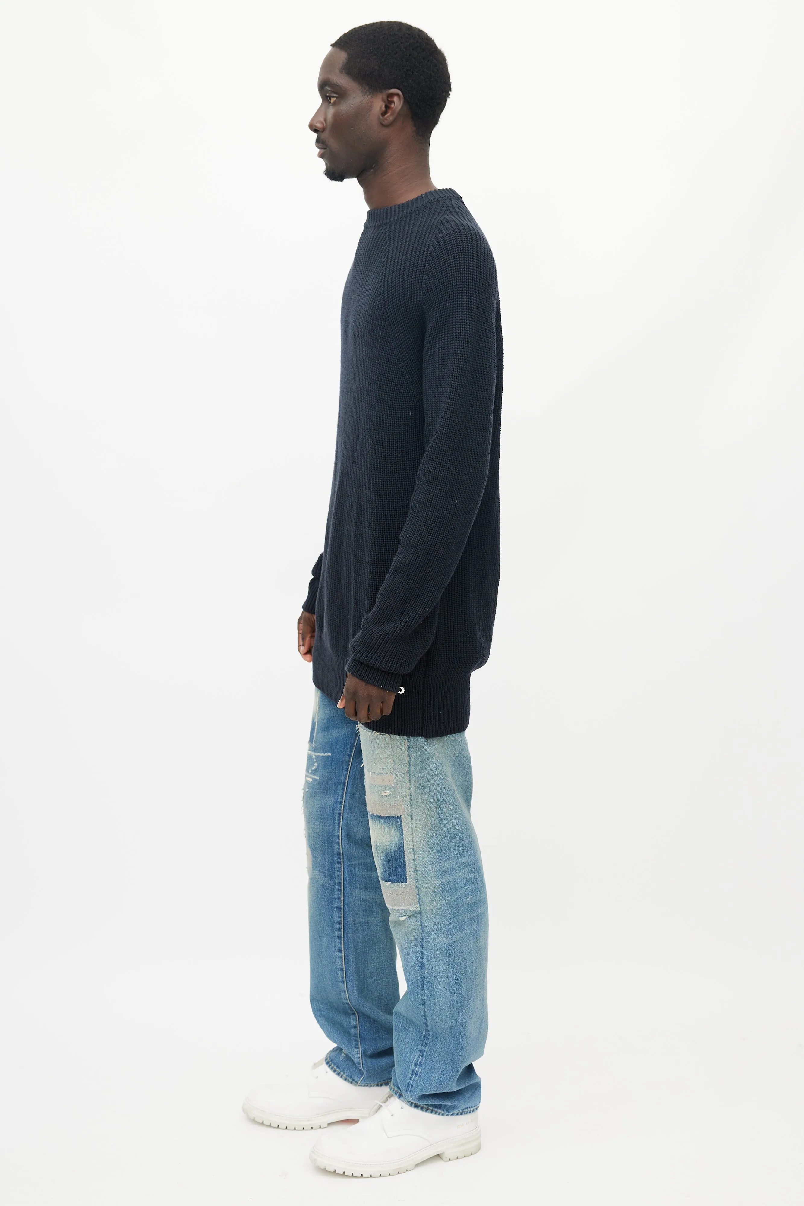 Black Ribbed Knit Wool Sweater