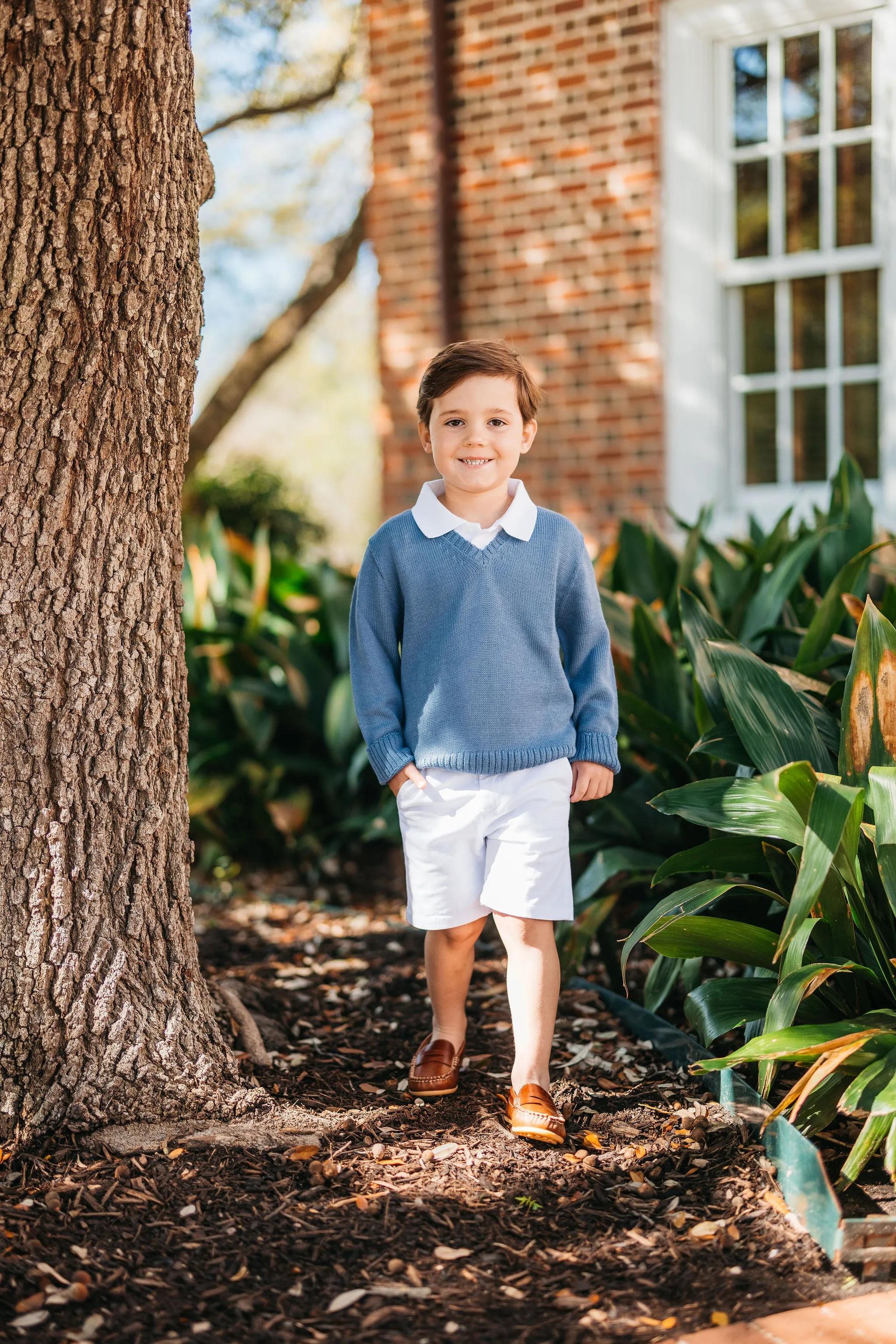 Blue Knit V-Neck Sweater