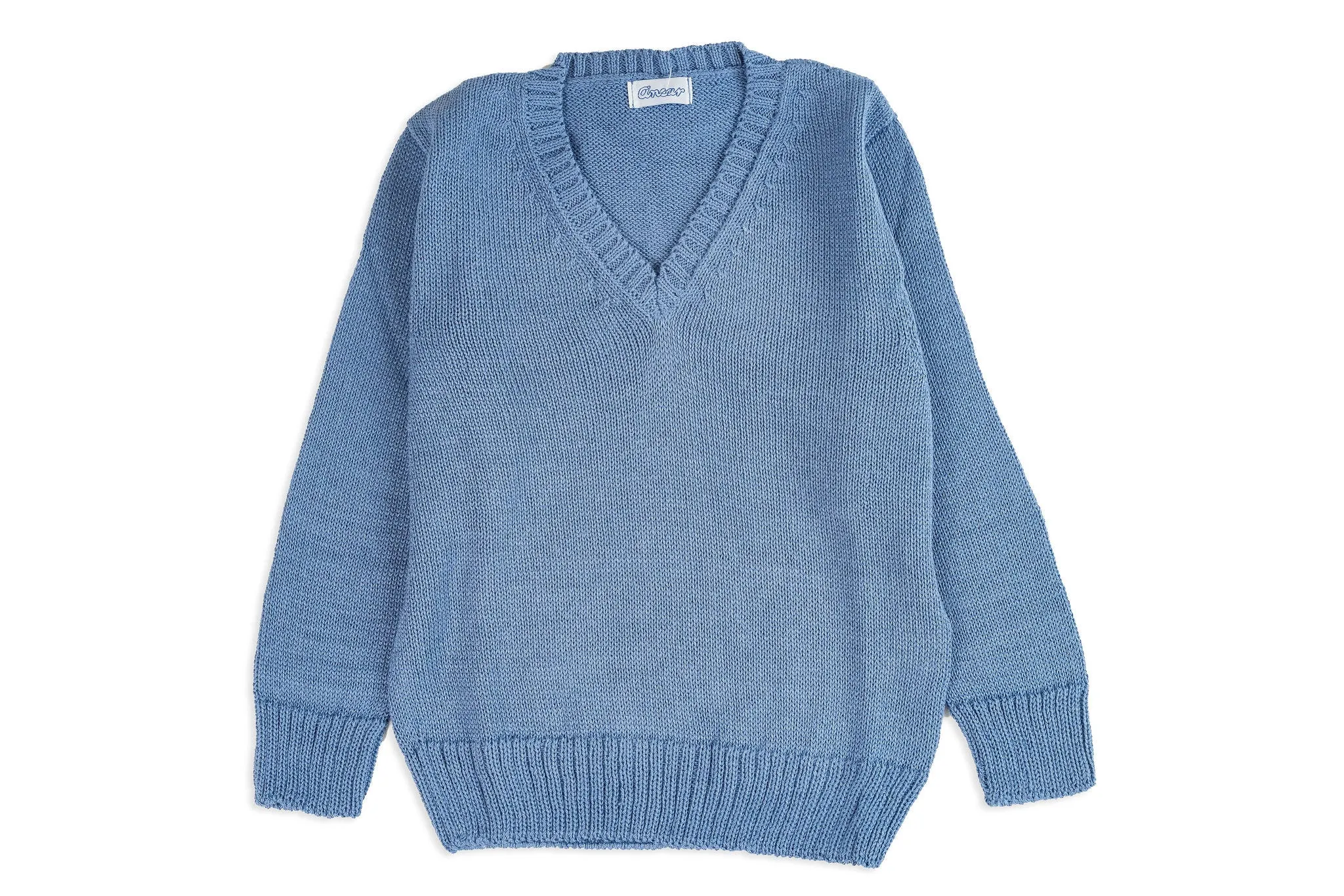 Blue Knit V-Neck Sweater