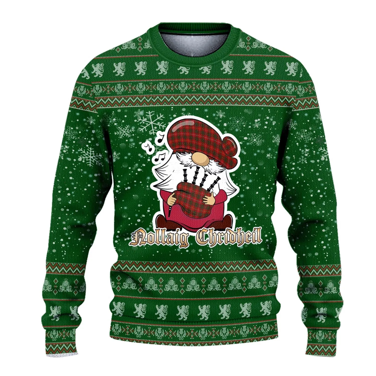 Bruce Clan Christmas Family Ugly Sweater with Funny Gnome Playing Bagpipes