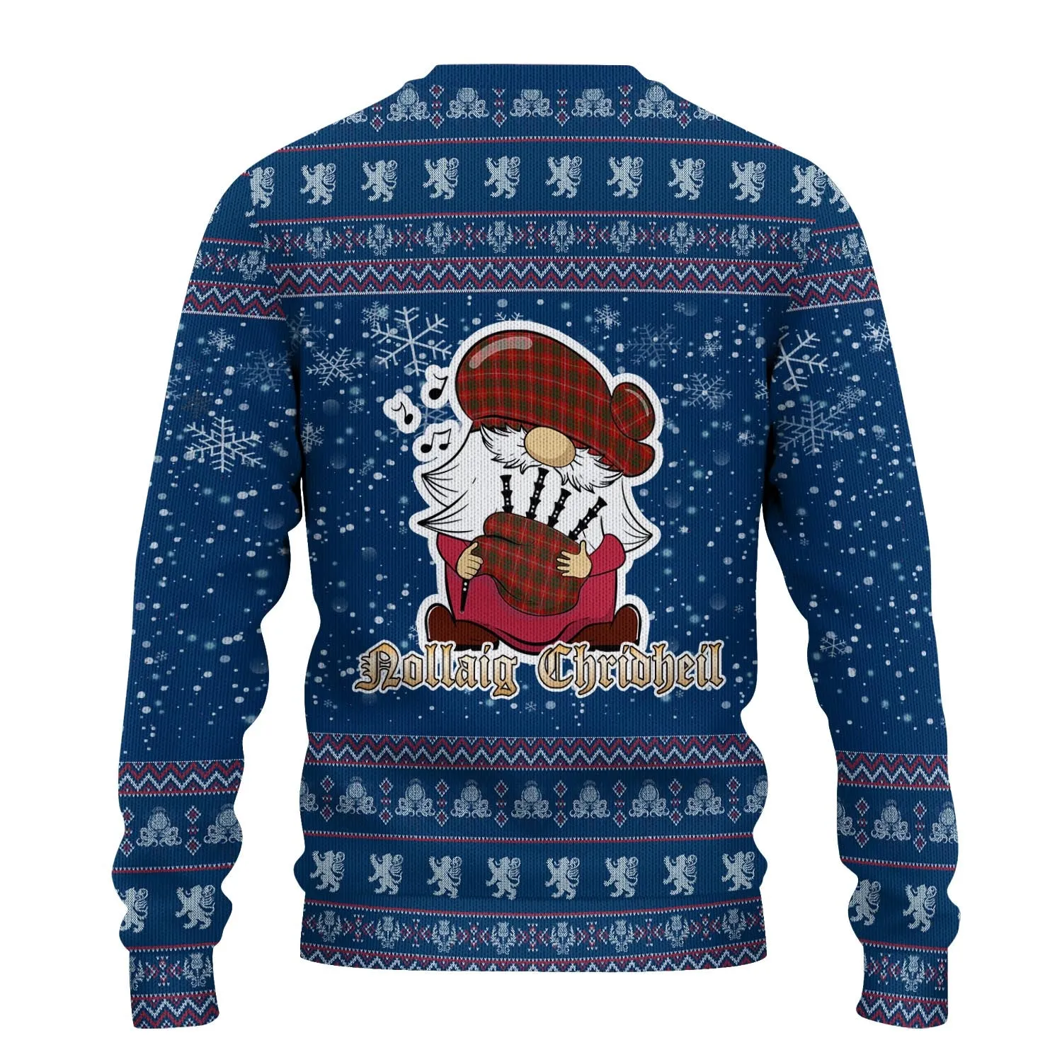 Bruce Clan Christmas Family Ugly Sweater with Funny Gnome Playing Bagpipes