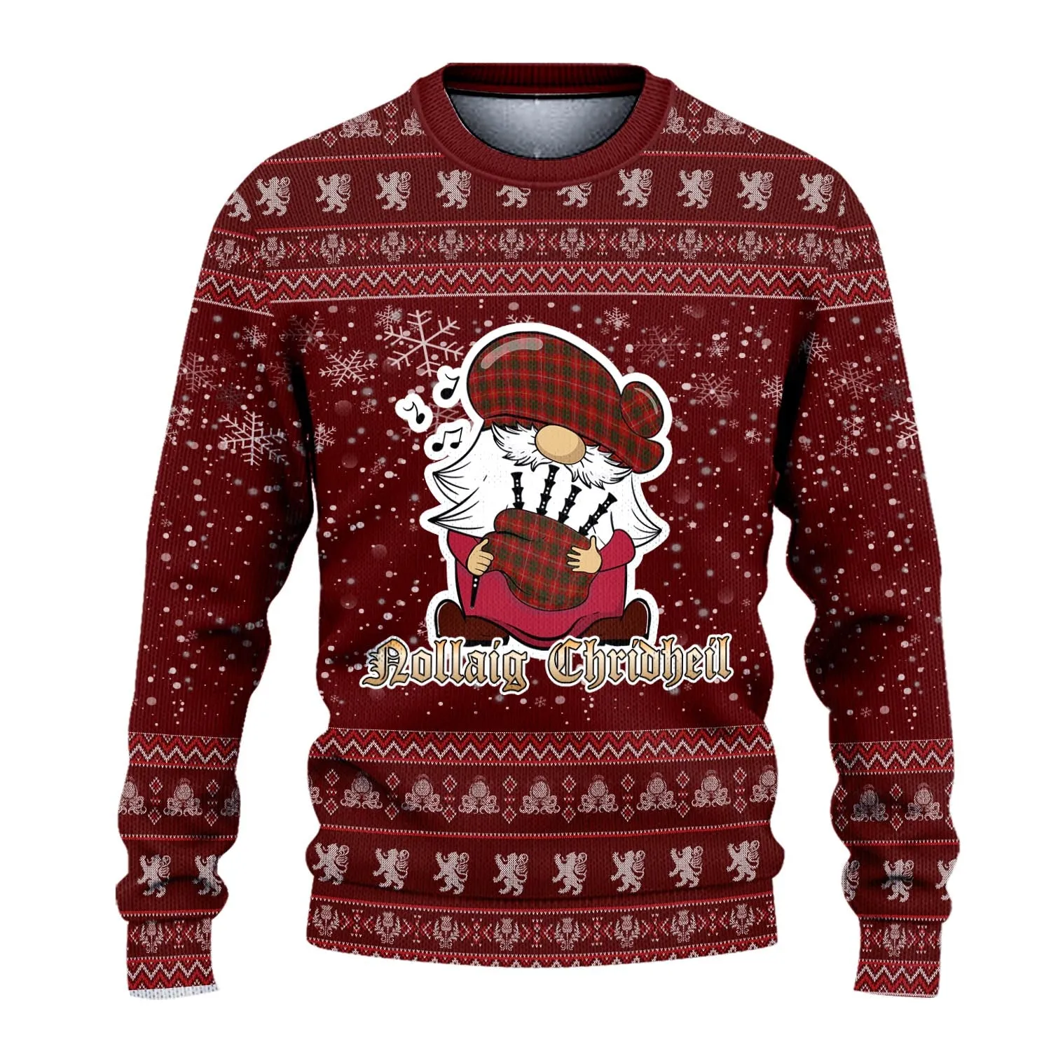 Bruce Clan Christmas Family Ugly Sweater with Funny Gnome Playing Bagpipes