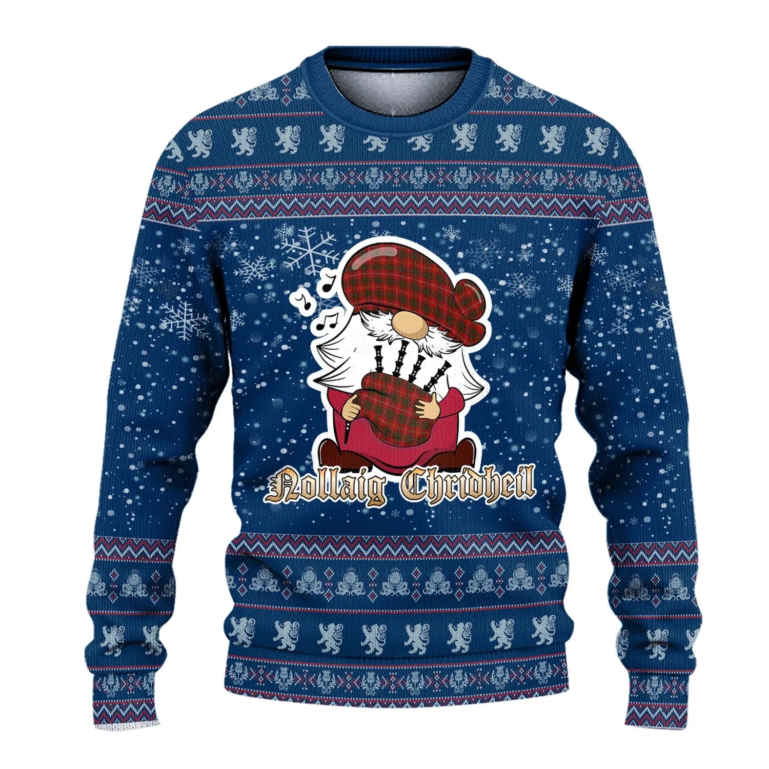 Bruce Clan Christmas Family Ugly Sweater with Funny Gnome Playing Bagpipes