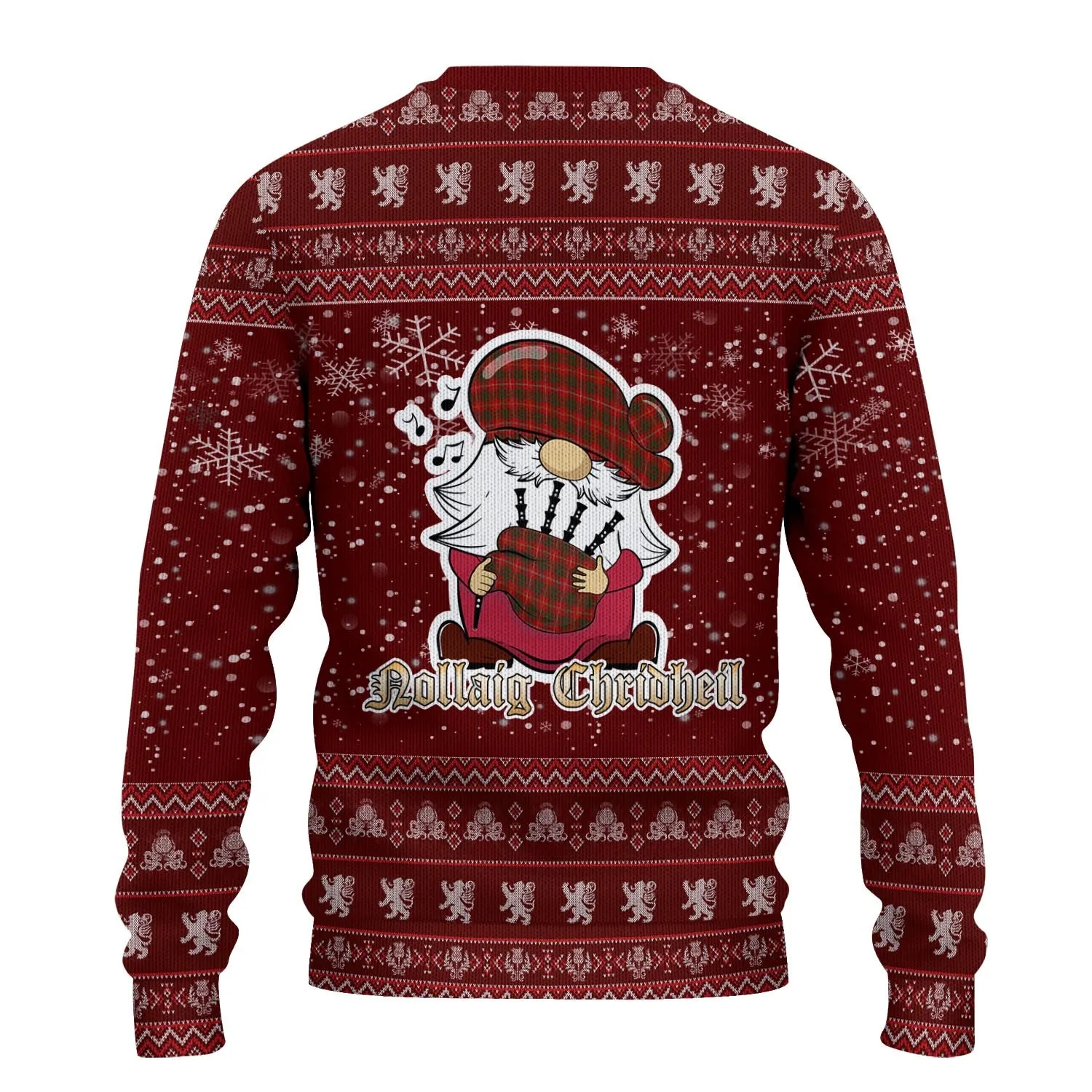 Bruce Clan Christmas Family Ugly Sweater with Funny Gnome Playing Bagpipes