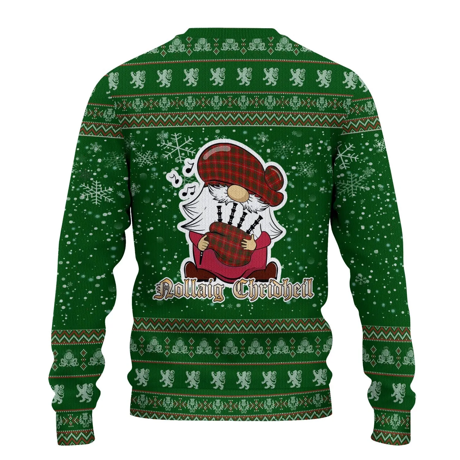 Bruce Clan Christmas Family Ugly Sweater with Funny Gnome Playing Bagpipes