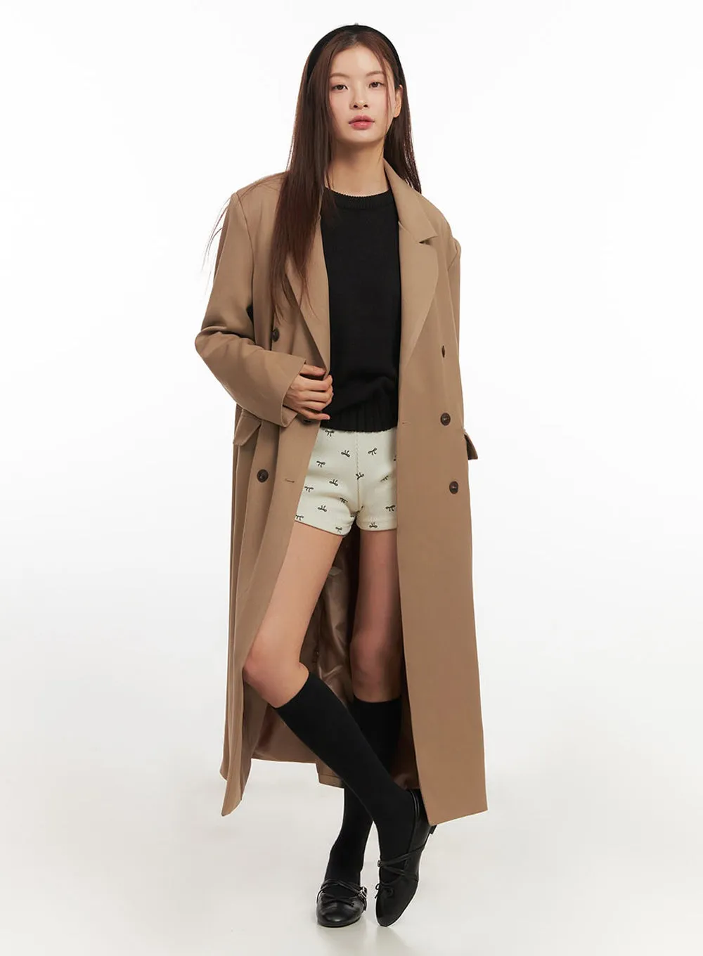 Buttoned Collared Long Coat IM513