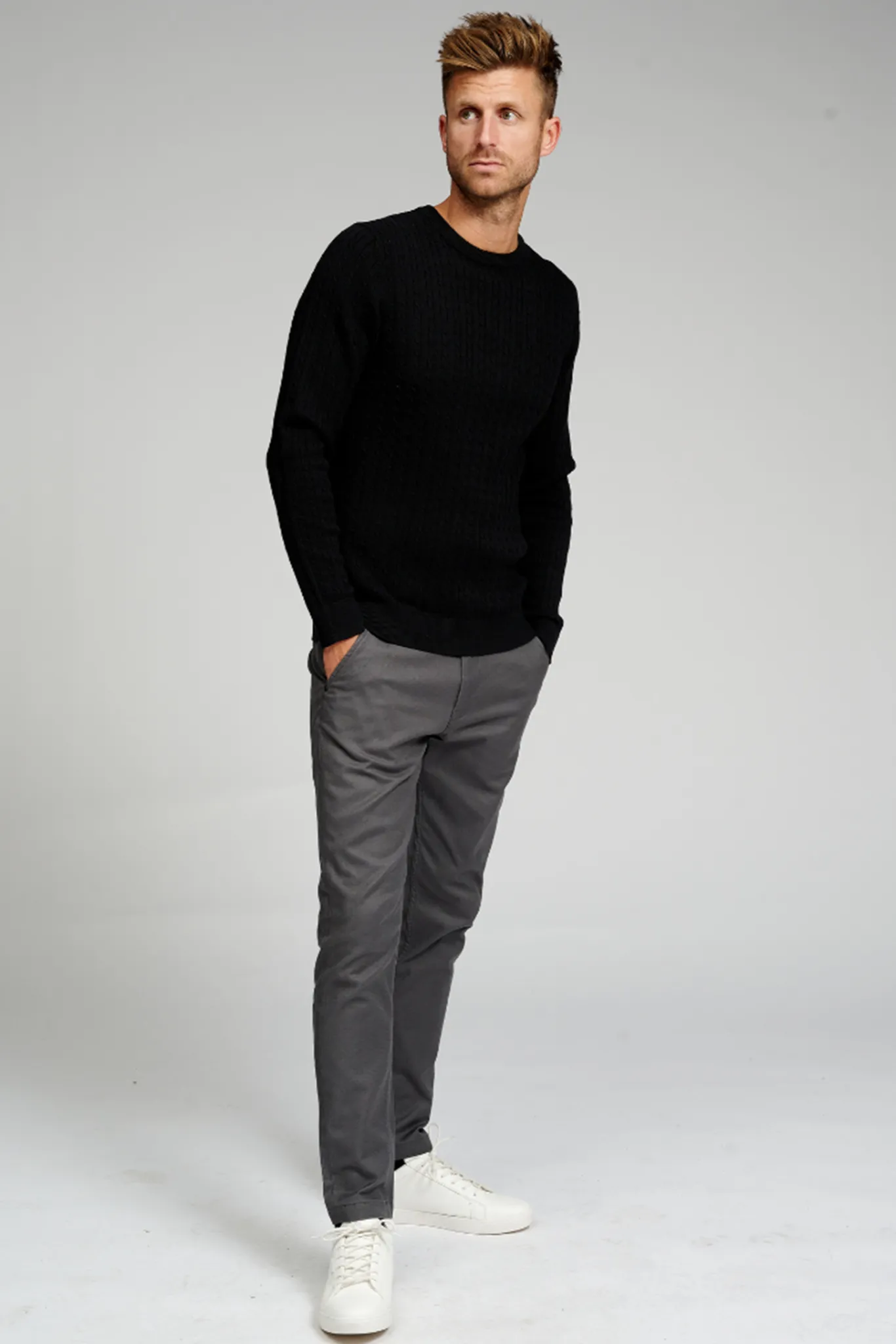 Cable Knit Crewneck - Black
