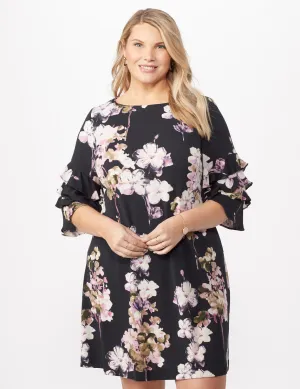 Chacha Sleeve Knit Crepe Floral Sheath Dress Plus