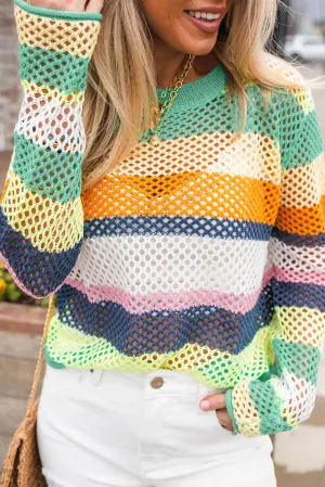 Colorblock Stripe Crochet Knit Sweater