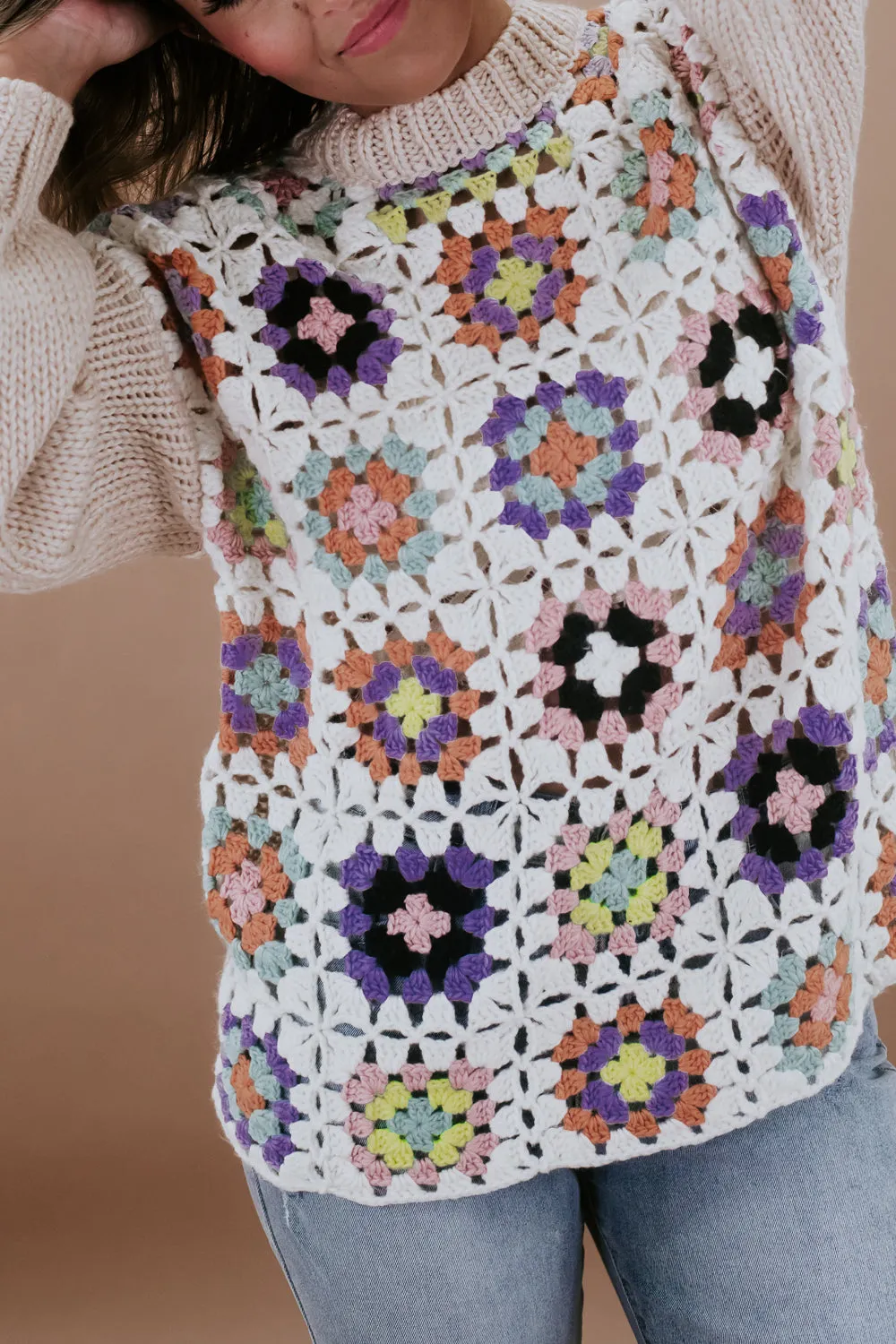 Colorful Crochet Knit Sweater