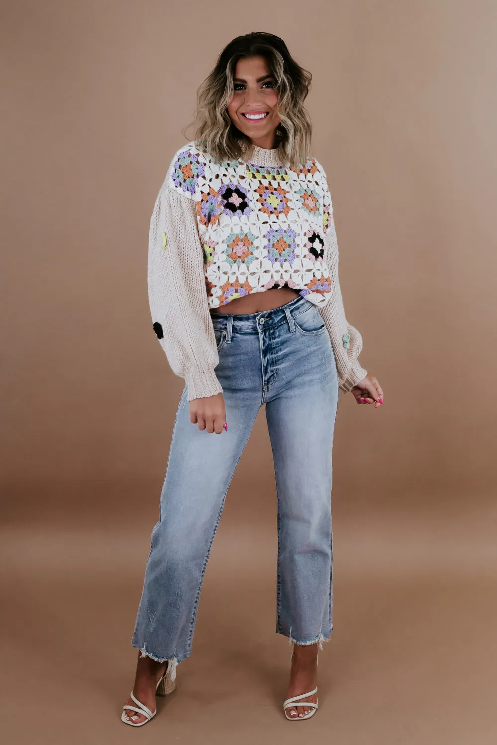 Colorful Crochet Knit Sweater