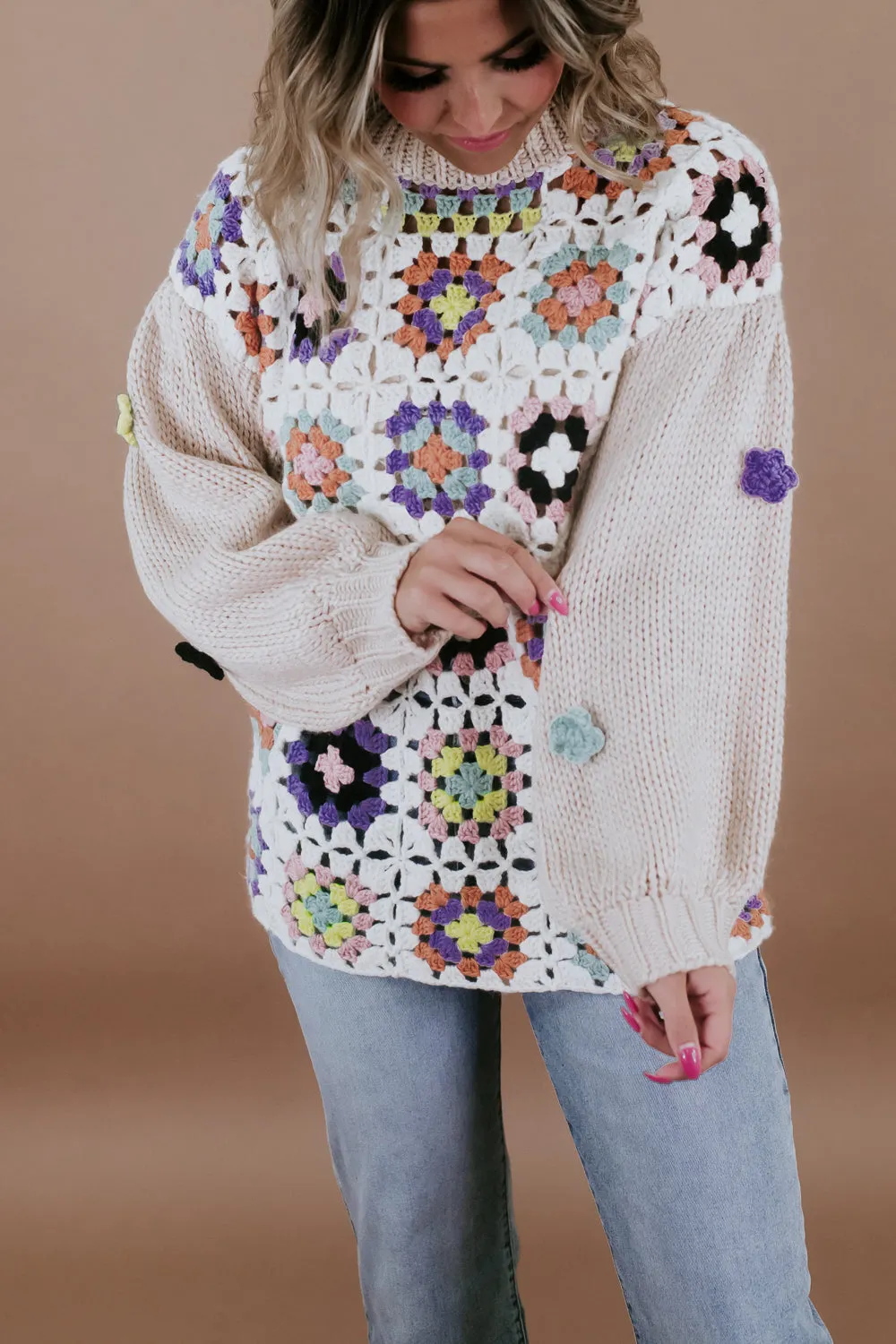 Colorful Crochet Knit Sweater