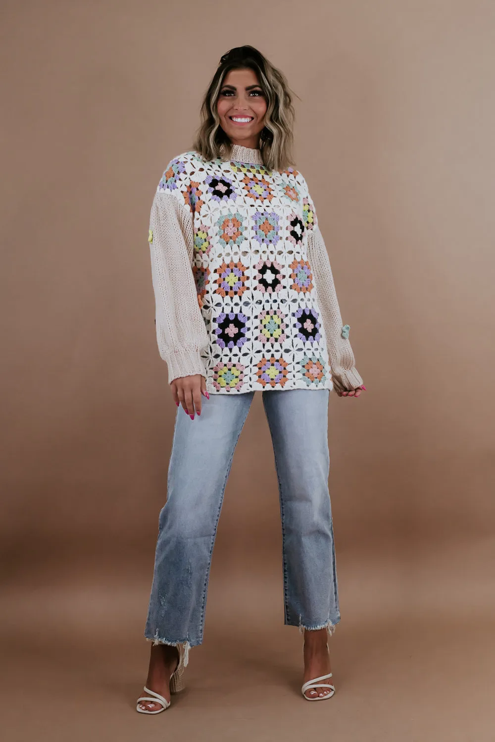 Colorful Crochet Knit Sweater