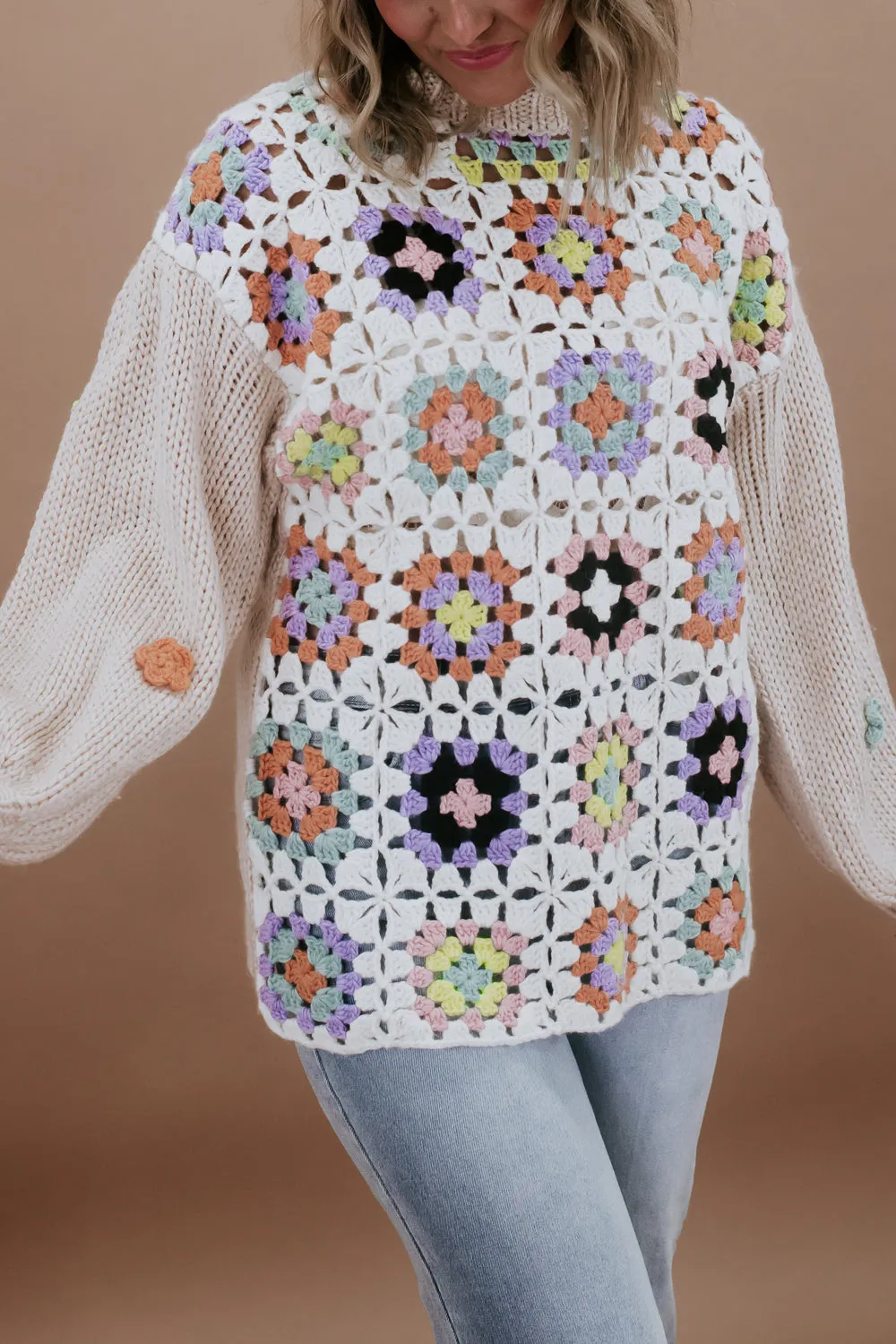 Colorful Crochet Knit Sweater