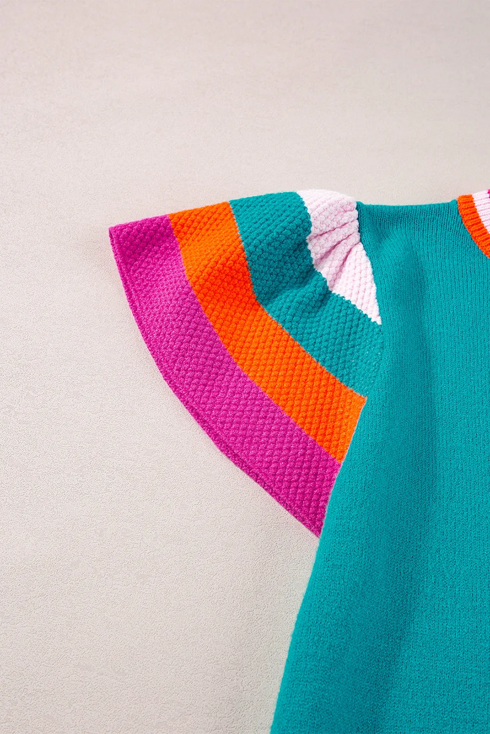 Contrast Flutter Sleeves Knitted Sweater T Shirt