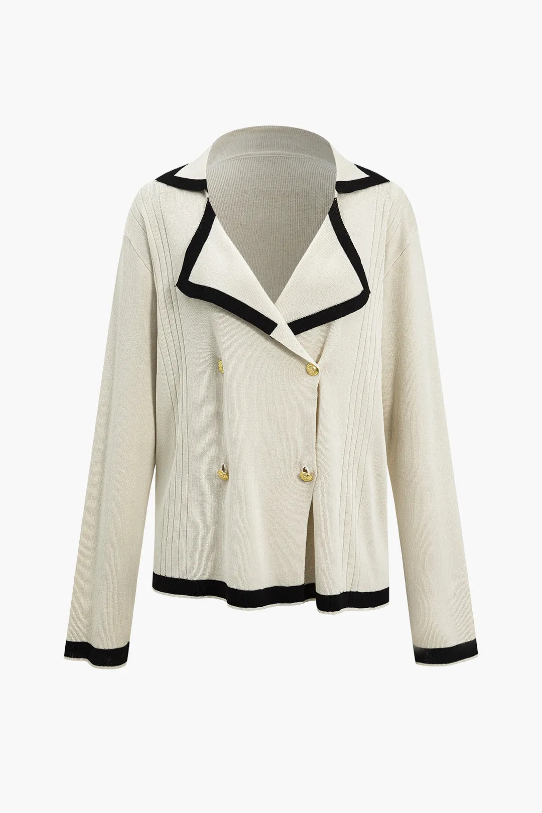 Contrast Knit Button Patchwork Set