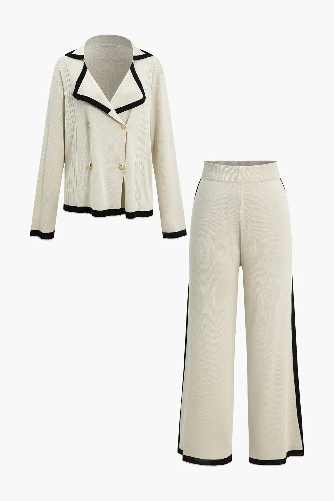 Contrast Knit Button Patchwork Set