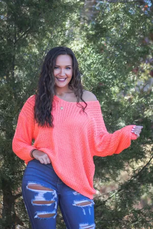 Coral Knit V Neck Sweater