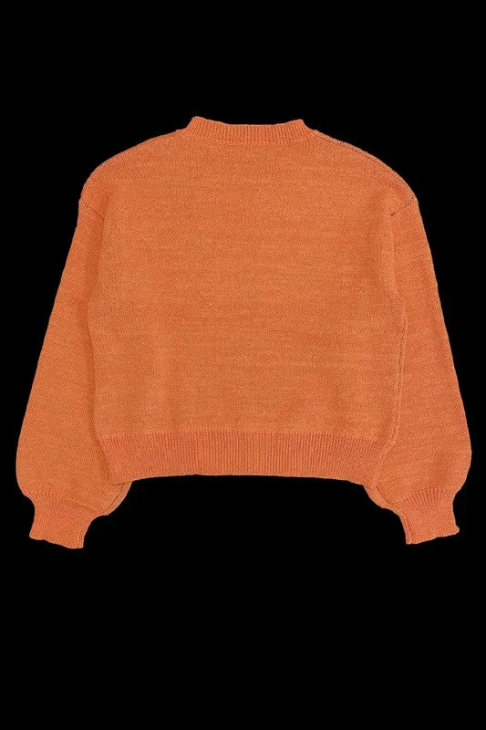 Cozy Knit Winky Face Pumpkin Halloween Fashion Sweater