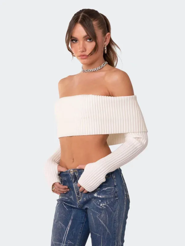 Crop Sweater Comfortable and sexy Crop top Sweater Top woolen chest-wrapped long-sleeved sweater